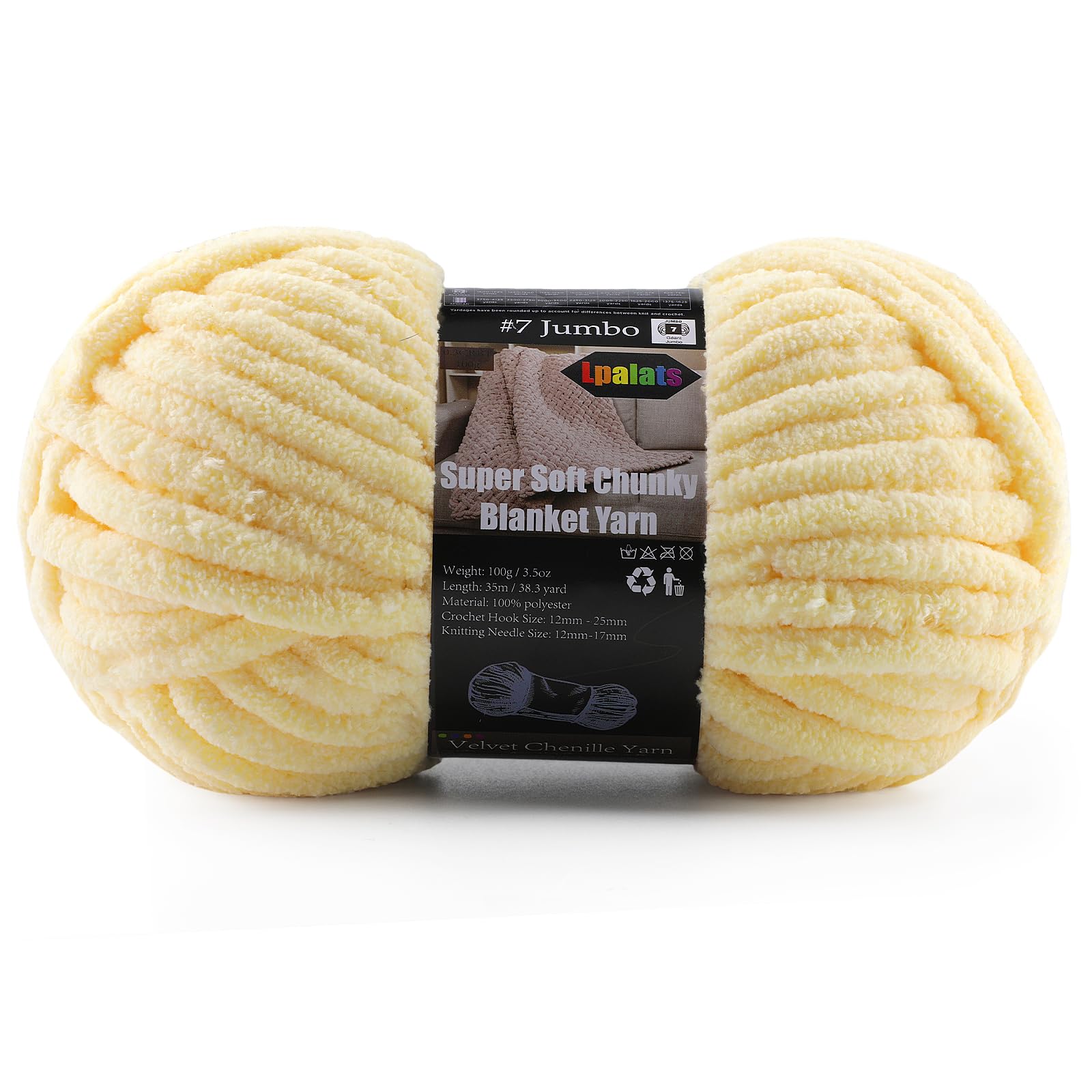 Super Soft Chunky Chenille Yarn for Crocheting &amp; Knitting - 3.52oz/38.2yd per Skein, Ultra Plush Velvet Yarn for Baby Blankets, Amigurumi &amp; Crafts, Soft Yellow, 1 Skein