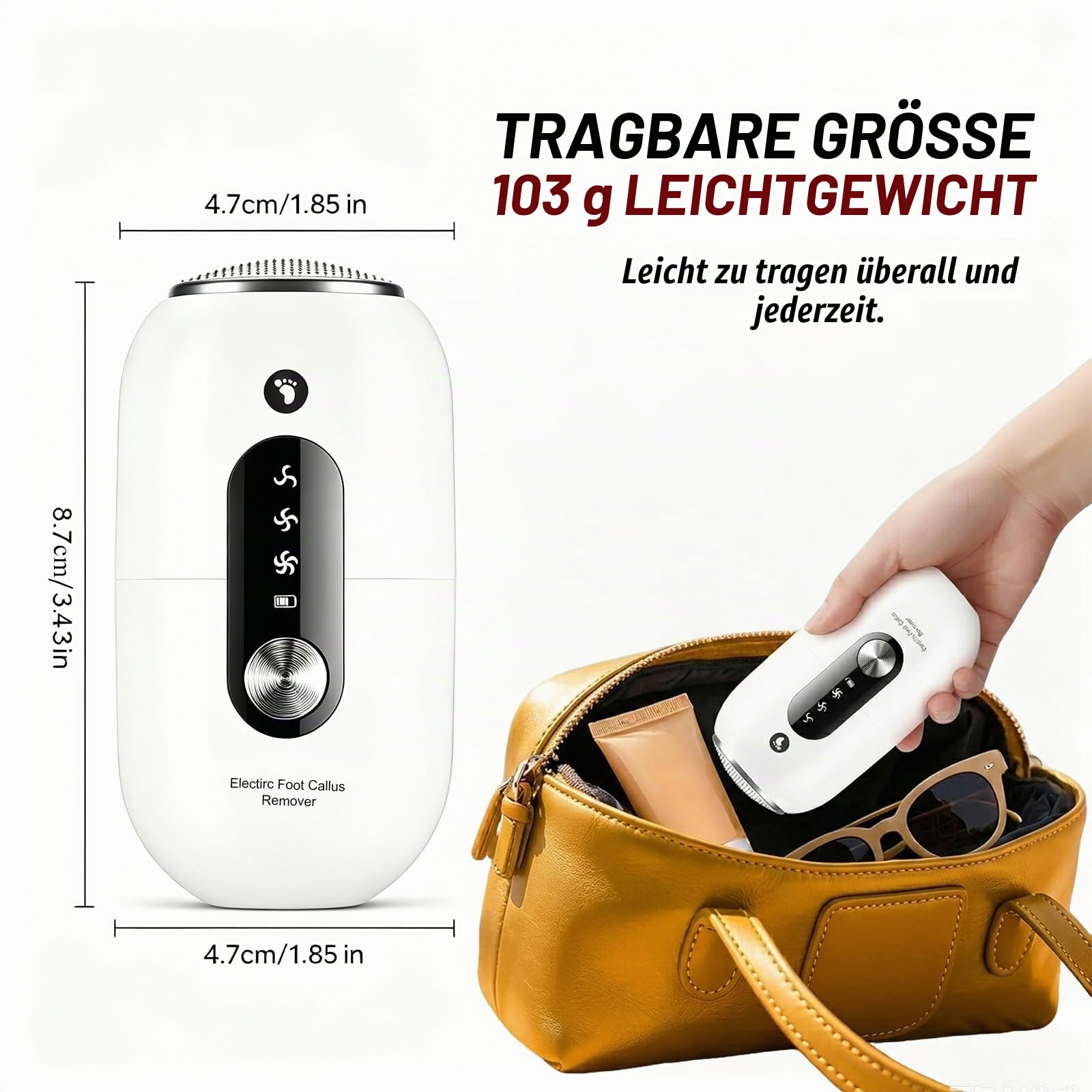 Hornhautentferner Elektrisch Fußfeile Pediküre Set Gerät | Fußfeile Elektrisch, 26000Pa Leistung, 3 Geschwindigkeiten, IPX6 wasserdicht, 750mAh Akku, USB-C, für gepflegte Füße