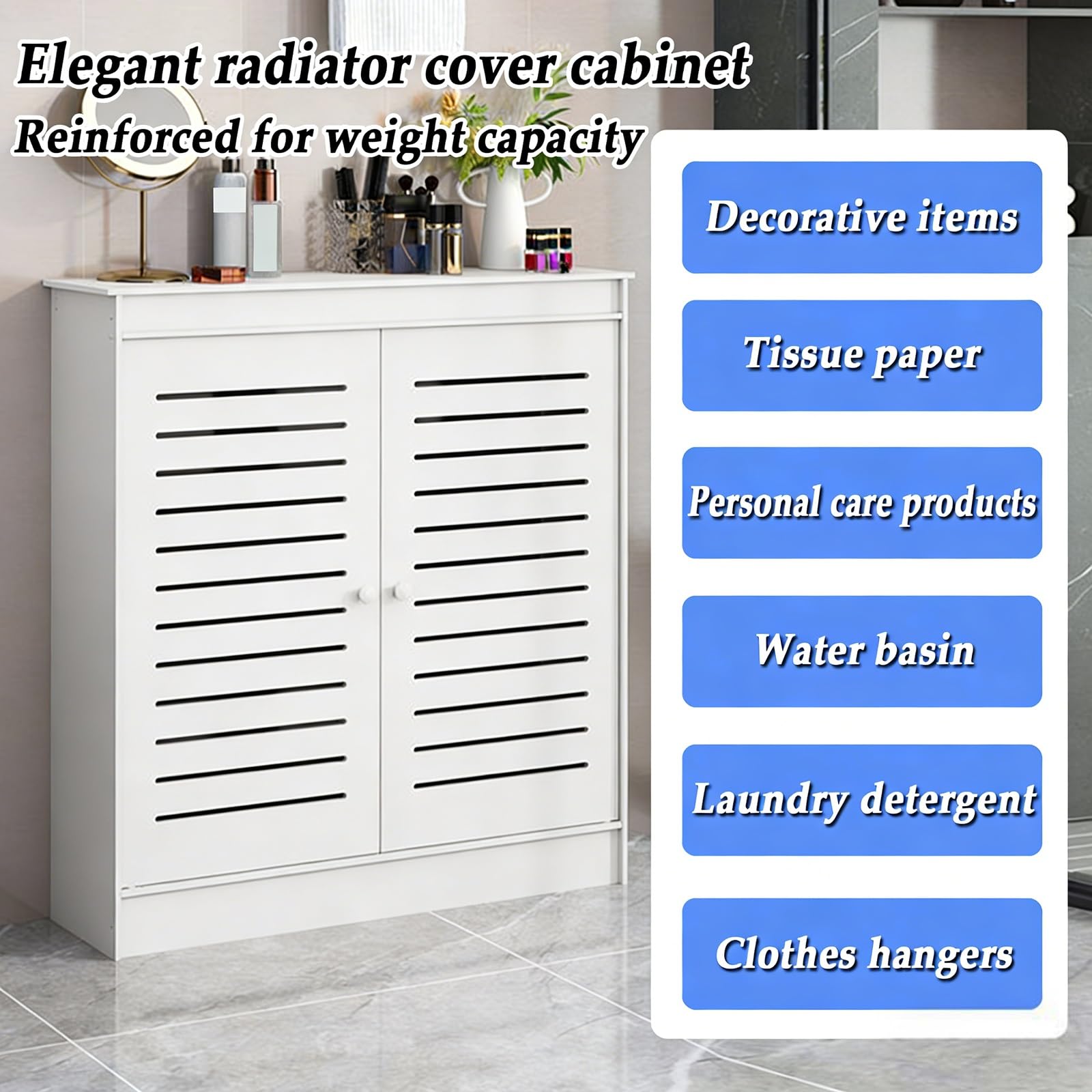 Cubre Radiadores Blancos con 2 Puertas Cubre Radiador Pequeño Cubreradiadores Modernos para el Cuarto de Baño, la Sala de Estar, Armario Decorativo para Calefacción(100x20x80cm)