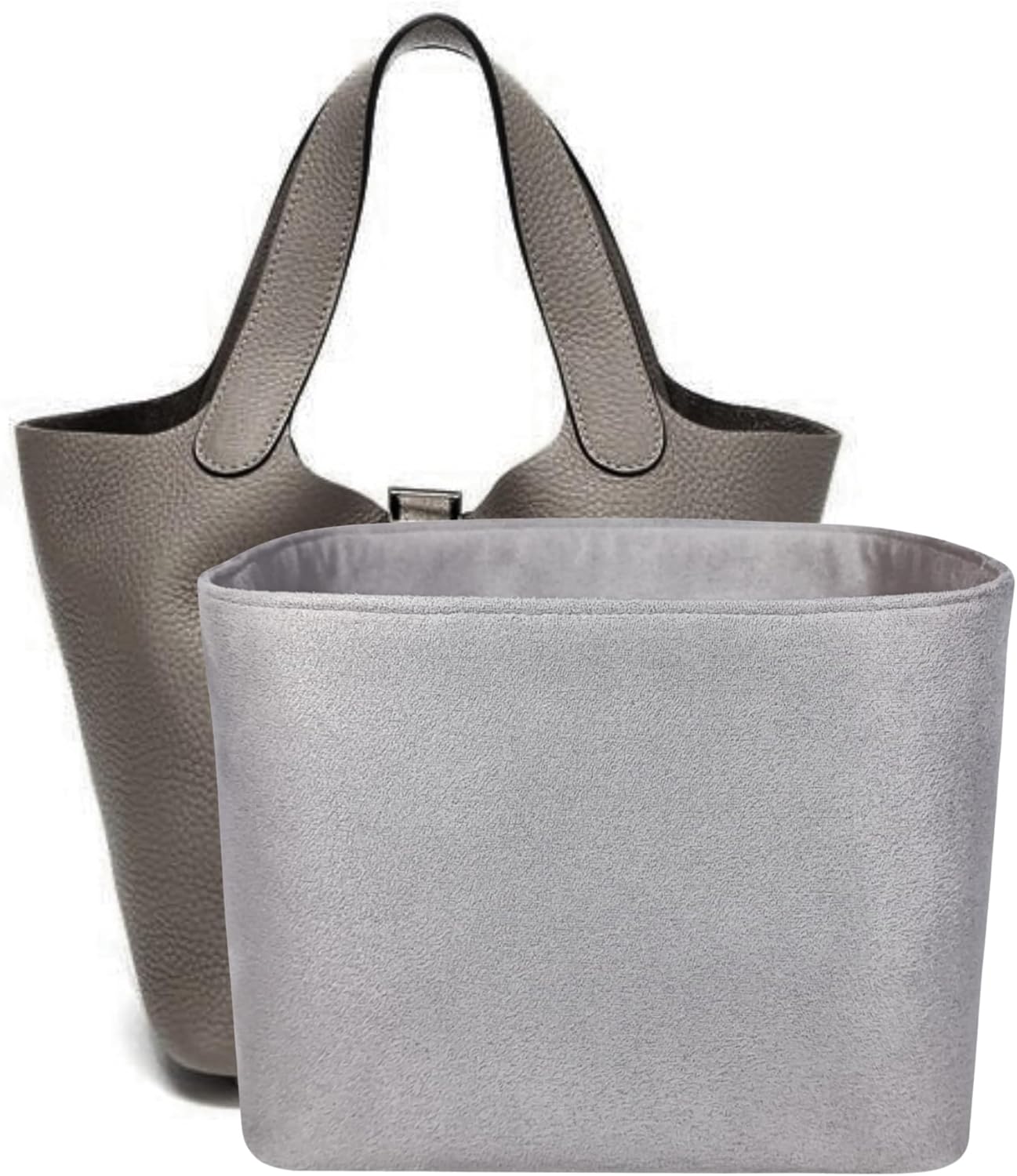 Purse Organizer Insert for Picotin 18 Bag Handbag, Faux Suede Fabric, Lightweight, Fits Perfectly, Sturdy, Gift Ideas for Women (Gray PC18S)