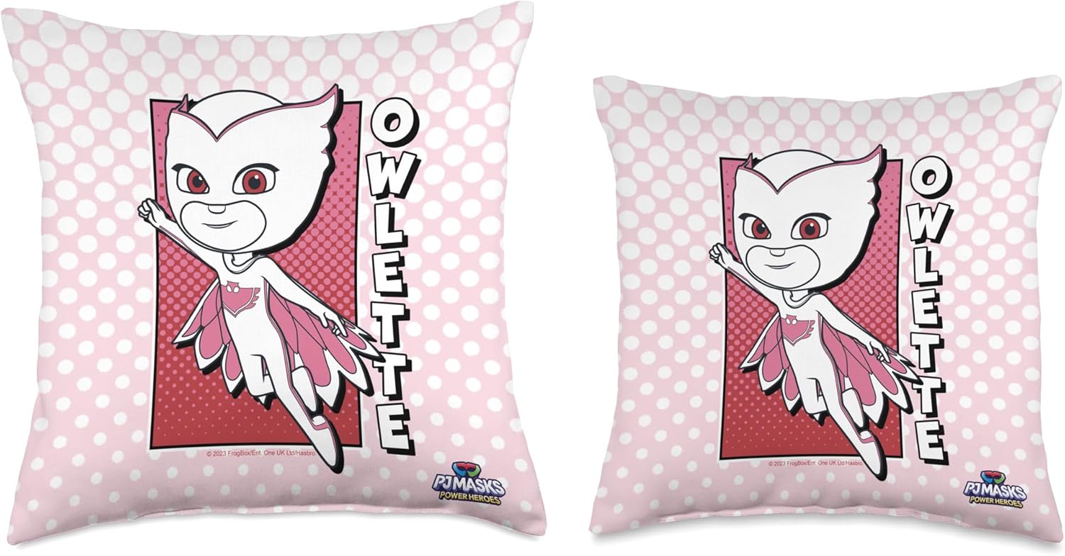 PJ Masks Power Heroes Owlette Flying Full Body Pose Logo V2 Throw Pillow