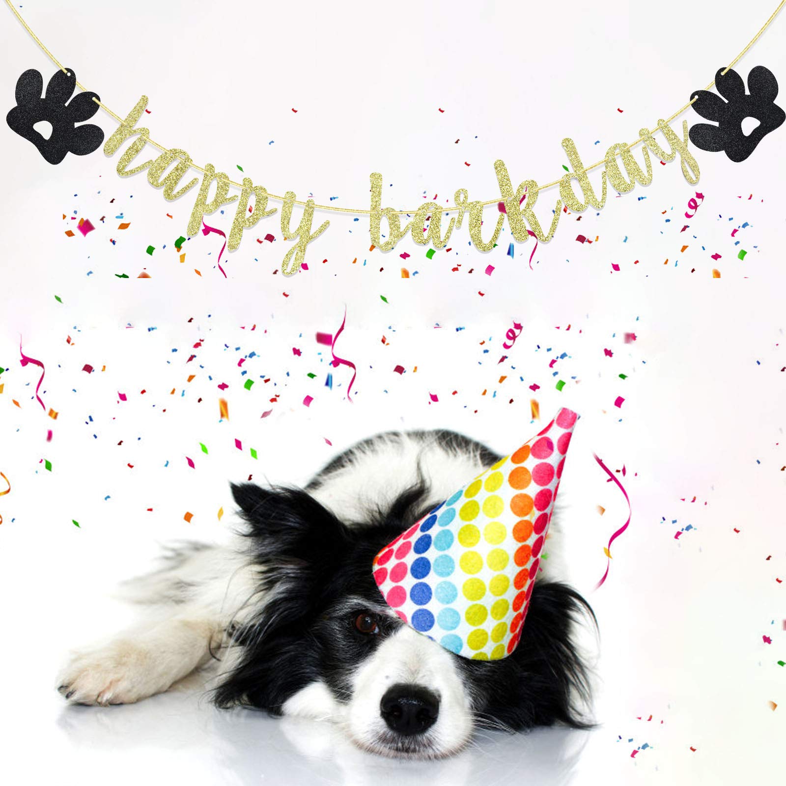 Elaliyi Dog Happy Birthday Banner - Dog Theme Party Decorations With Dog Faces & Paws, Kids Pet Birthday Sign