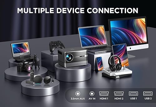 Miniatura 9 de Auto FocusLCD de 5 pulgadas Proyector para exteriores DBPOWER 4K con WiFi 5G y Bluetooth, proyector portátil 1000ANSI nativo 1080P con motor