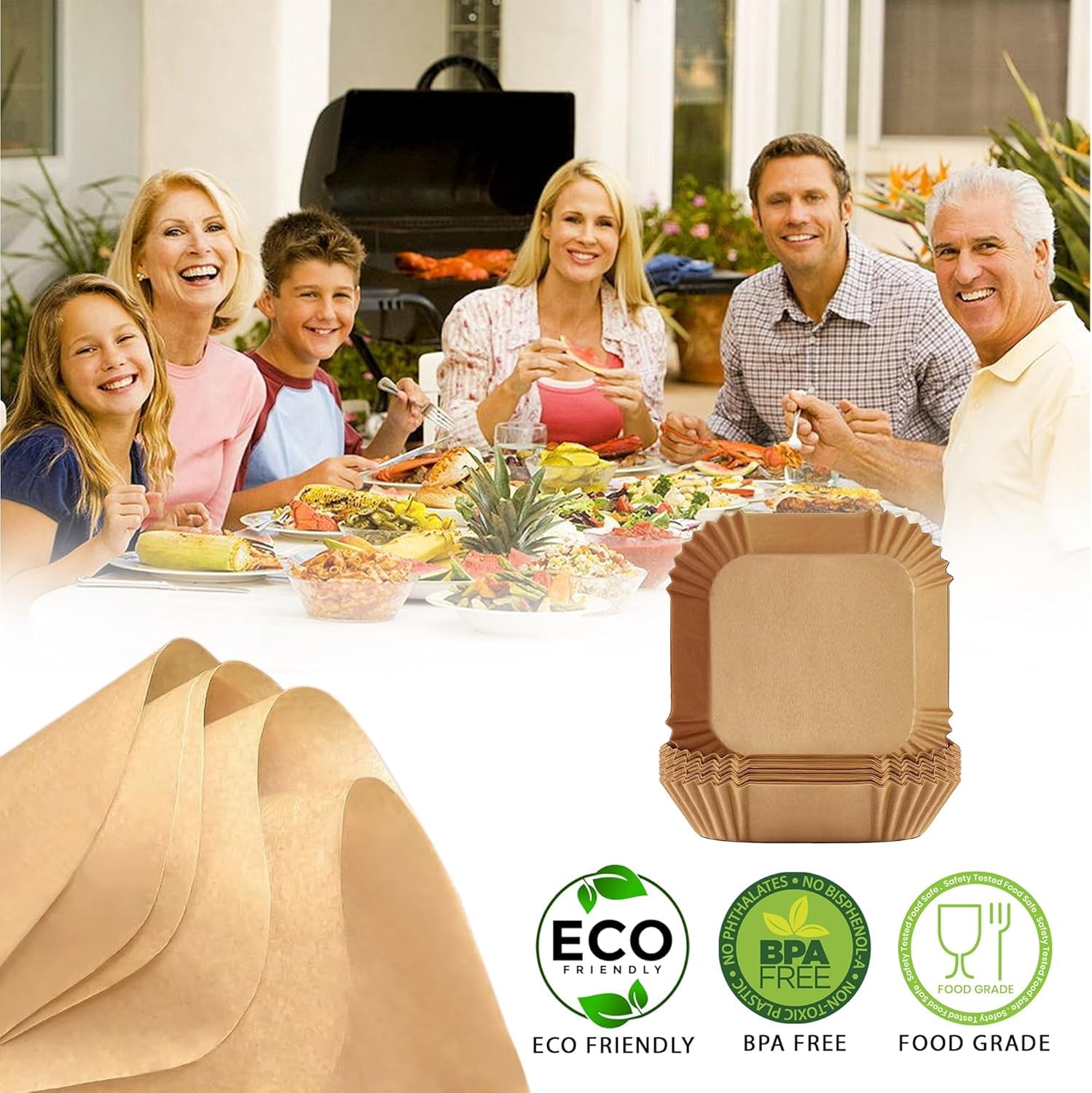 Roe Tenpo Air Fryer Liners, 100Pcs Disposable Baking Parchment Paper, Non-Stick & Greaseproof, Air Fryer Accessories for Ninja ON400UK AF140UK SL300UK, COSORI, Tefal, Russell Hobbs Air Fryer — view 3