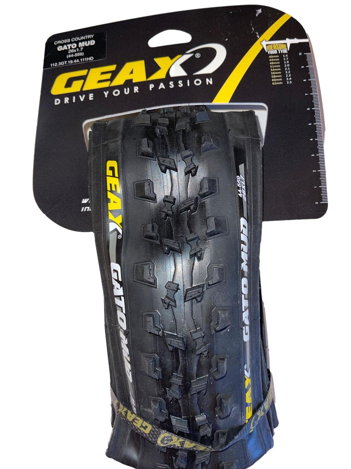 NARROW 26” MTB BIKE TYRE (44-559) LESS DRAG ON OR OFF ROAD GEAX GATO MUD FOLDING TYPE MADE BY VITTORIA (Pair (2) Tyres)