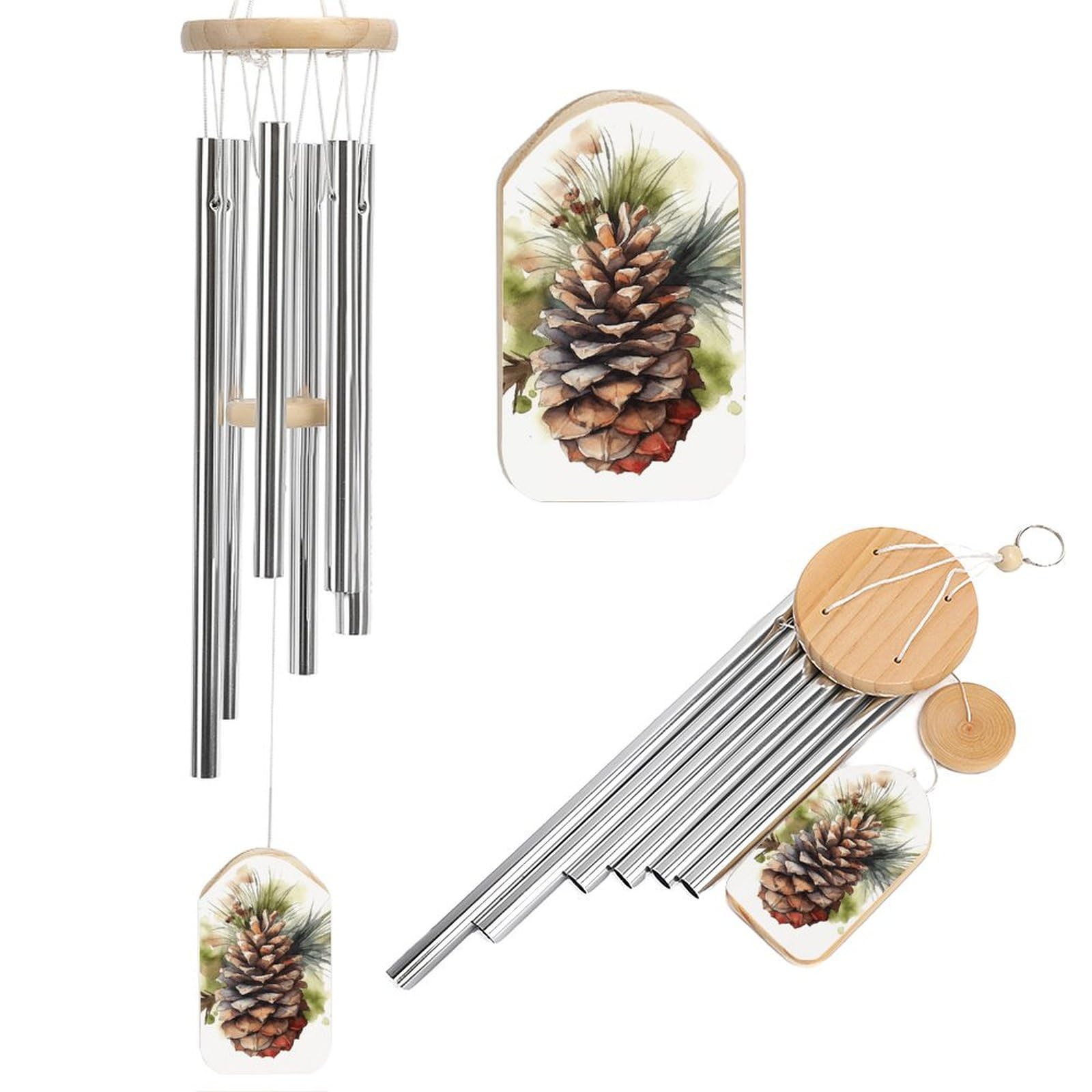 Outdoor Wind Chimes, Watercolor Pine Cone Printed Wind Chimes,Simple Wind Chimes,Curtain Wind Chimes for Home Decoration