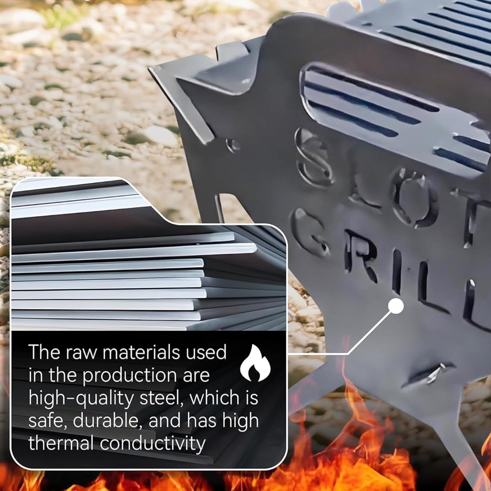 Przenośny grill ze stali nierdzewnej – składany grill na węgiel drzewny na kemping, gotowanie na zewnątrz, lekki i stabilny piec kabobowy, łatwy do przechowywania sprzęt do grillowania
