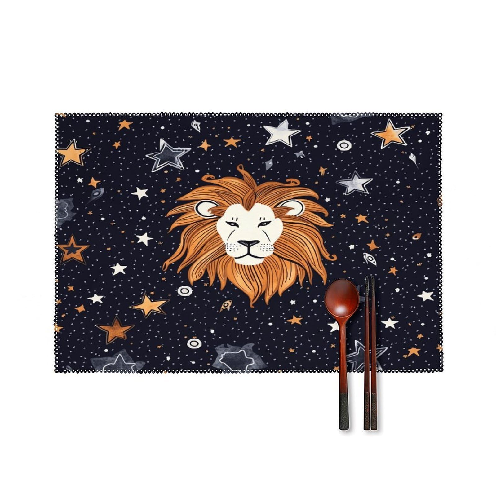 Fekiloot Style Lion And Stars Placemats Set Of 6,Table Mat