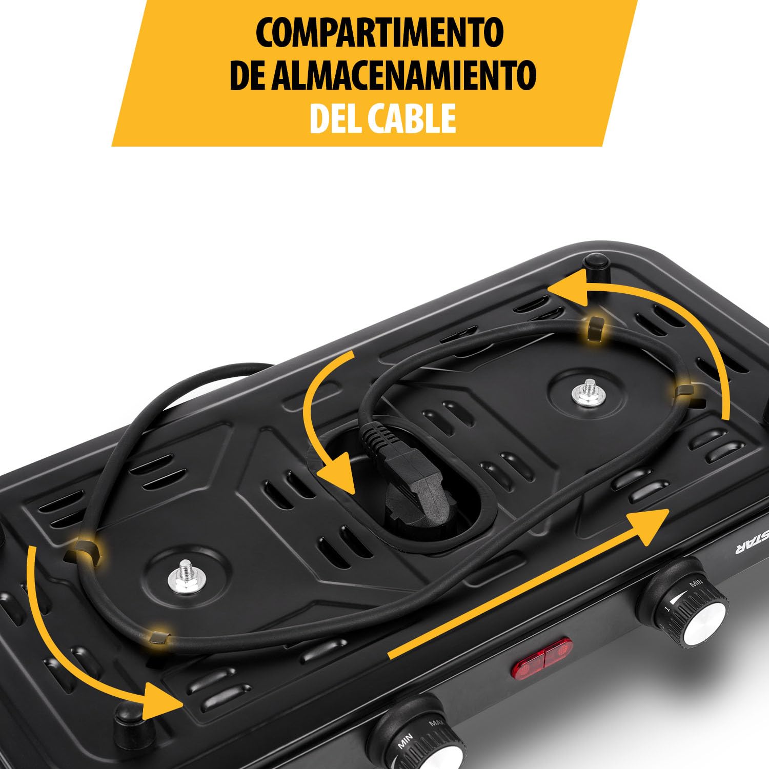 Placa de cocina pórtatil Tristar - Doble quemador - Para alojamiento de estudiantes, camping, cocina americana - 15,5 y 18,5 cm de diámetro - Termostato regulable - 2 500 W - KP-6152