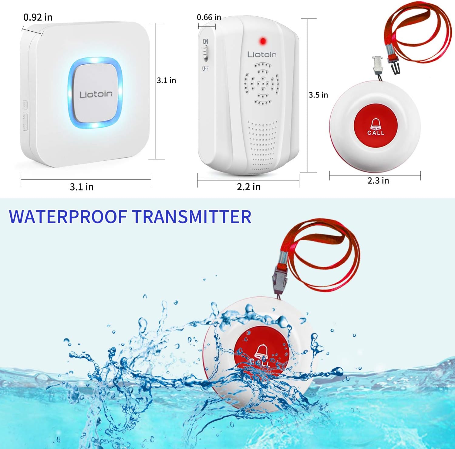 Exclusive Discount 70% Price LIOTOIN Wireless Caregiver Pager Nurse Alert System Smart Call Button Call Bell for Home/Elderly/Patient Vibration Pager (Include Belt Clip),1 Portable Receiver+1Plugin Receiver +3 Transmitter