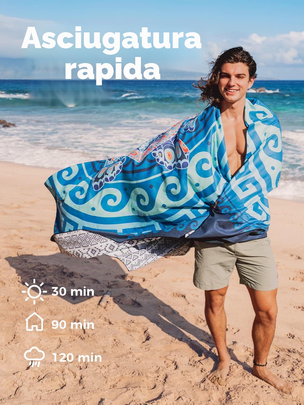 OCOOPA Asciugamano da spiaggia in microfibra ultraleggero, asciugatura rapida, coperta da spiaggia assorbente, asciugamano da bagno morbido e facile da mantenere per fitness, viaggi, spiaggia, nuoto