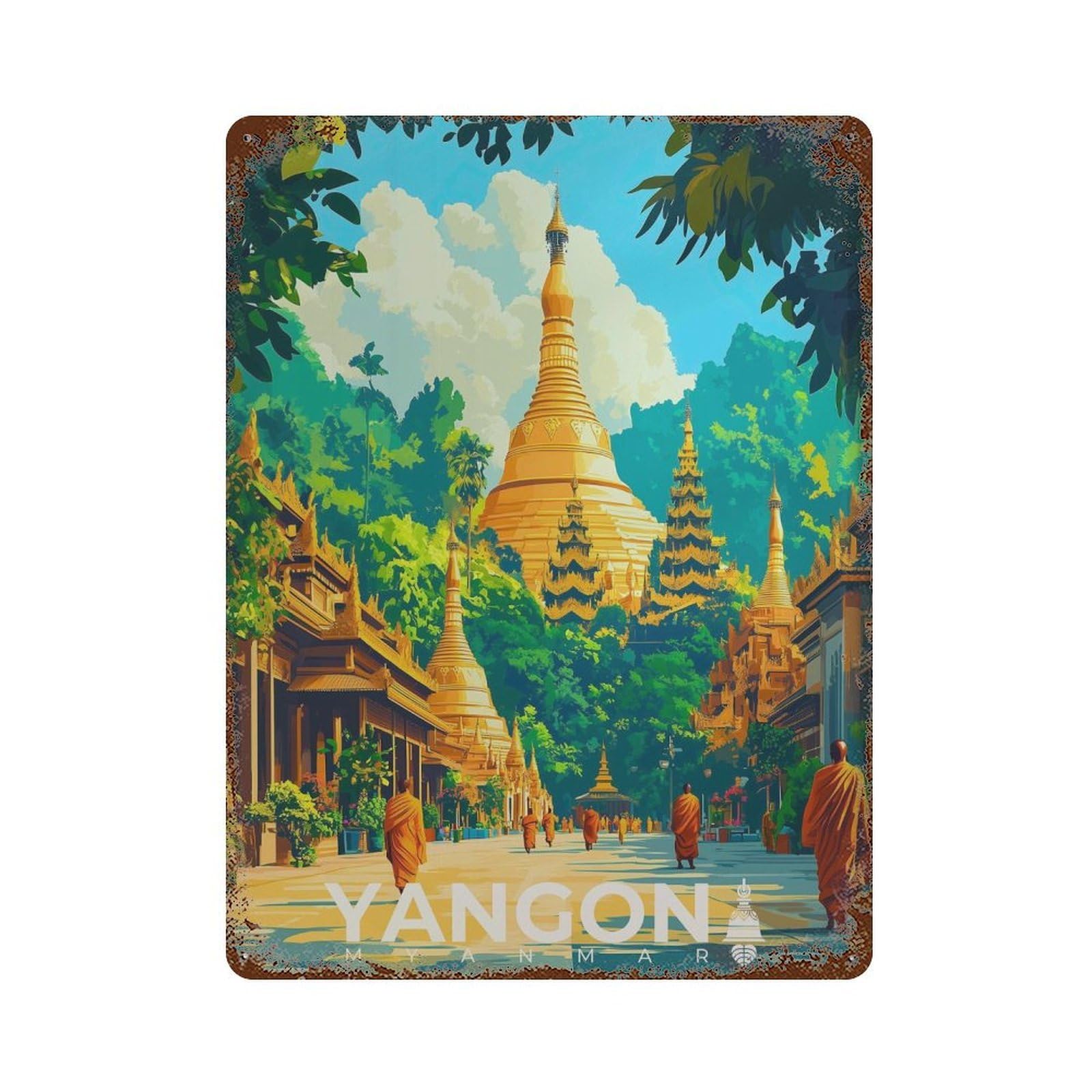xiaoxiaoshen Yangon Travel Myanmar Buddhist Temple Wall Decor Art Metal Tin Poster Modern Home Decor Art Home Bar Shop Decorations Vintage Sign 40x30cm
