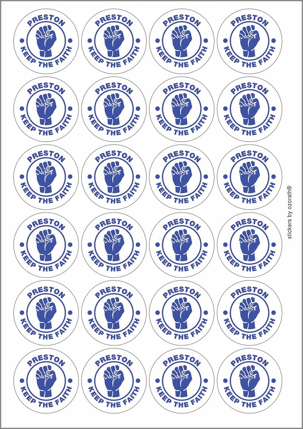 Preston Keep The Faith Northern Soul Circular Matt Paper Stickers A4 Sheet of 24 (Each Sticker is 45mm Diameter)