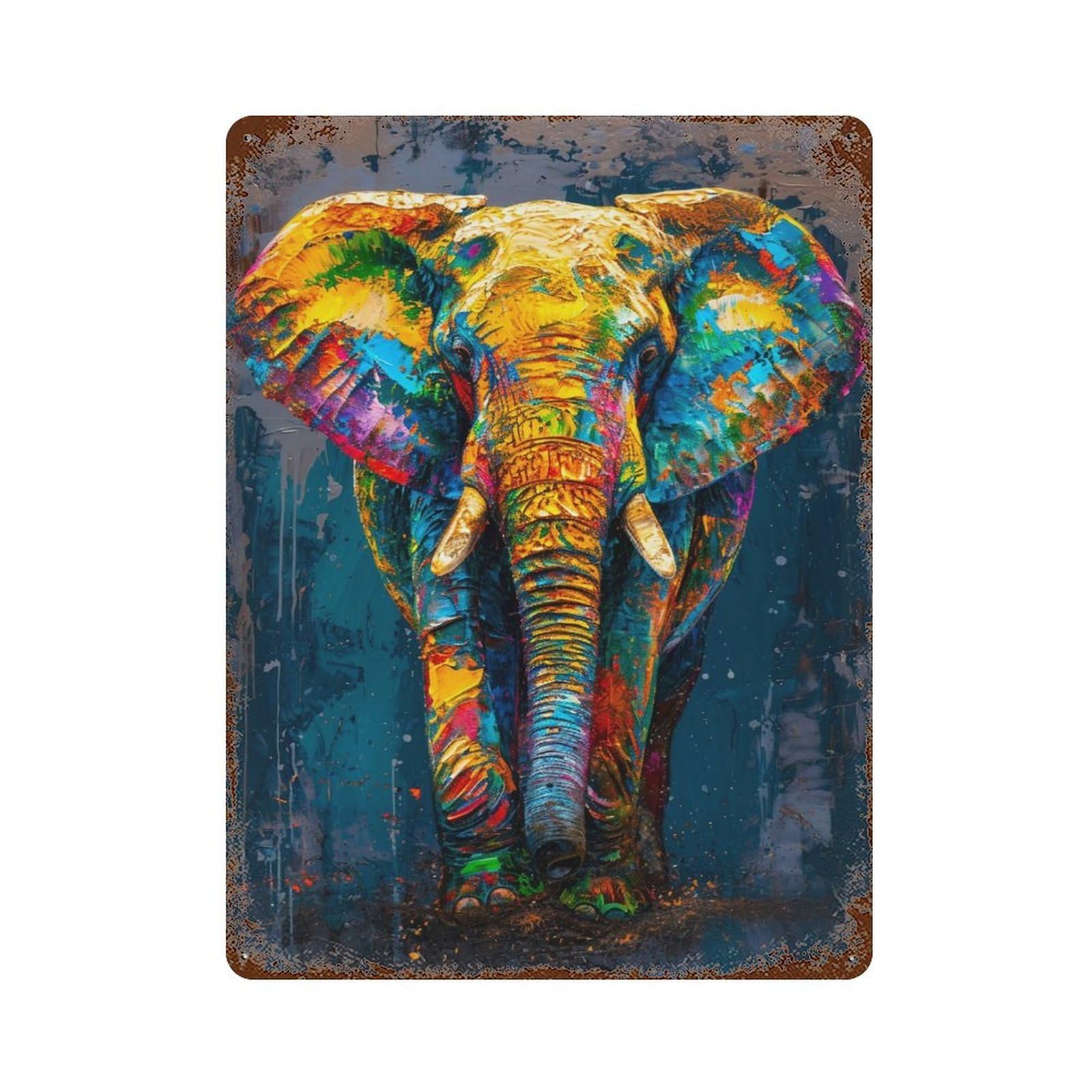 Weathered Tin Sign with Expressive Elephant Design 15.7"x11.8", for Basement, Hobby Room And Garage Decor, Industrial Home Decor