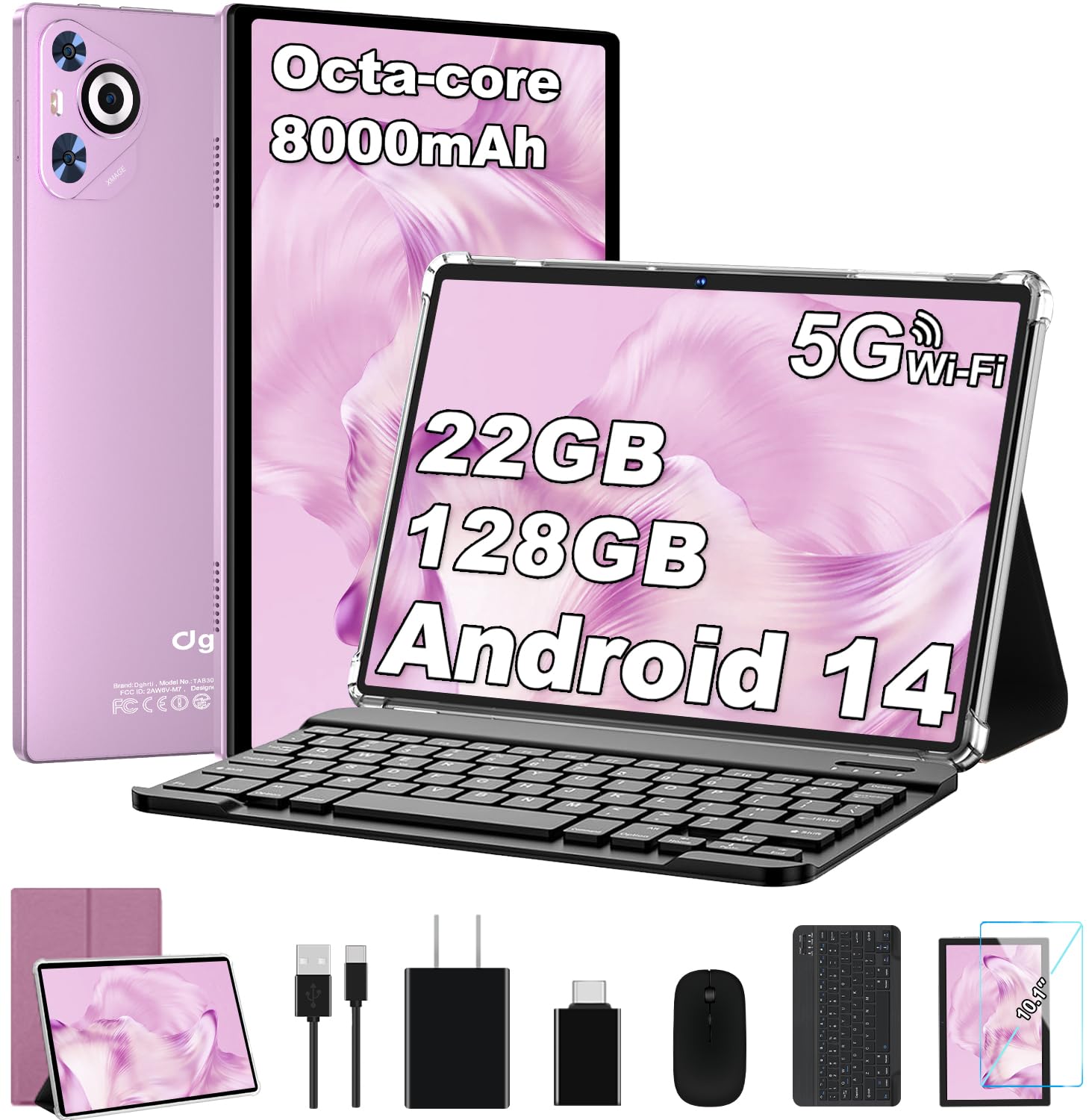 Android 14 Tablet, 22GB RAM 128GB ROM 1TB Expansion, 10.1 Inch