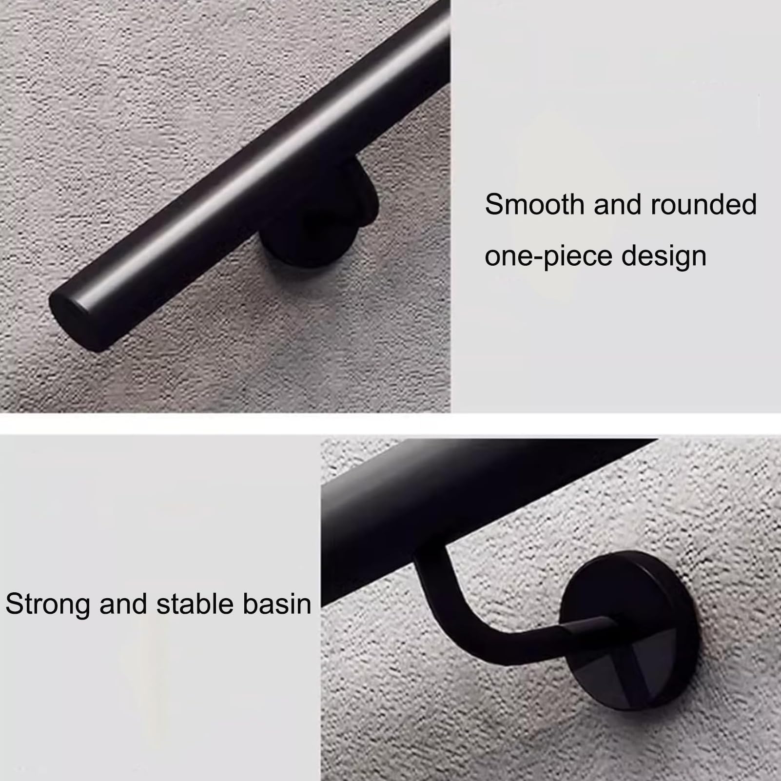 Handlauf für Treppen Schwarz Treppengeländer Innen Außen Industrielle Metall Treppenhandlauf Geländer Handläufe Rutschfester Handlauf mit Rutschfestem Wandhandlauf für Garten (110CM)