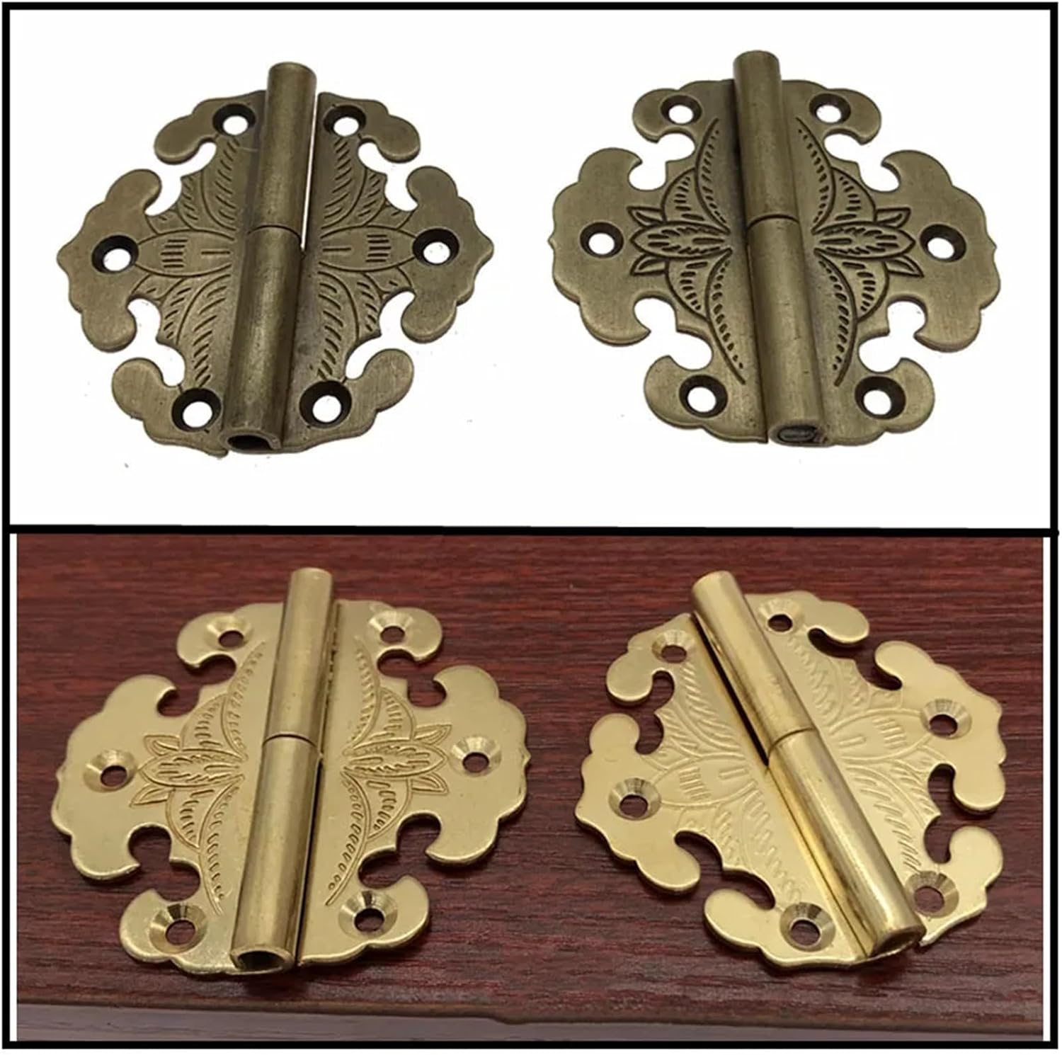 Engraved Hinge Wooden Jewelry Box Fittings Furniture Cabinet Brass Hinges 1Pcs(Bronze Left)
