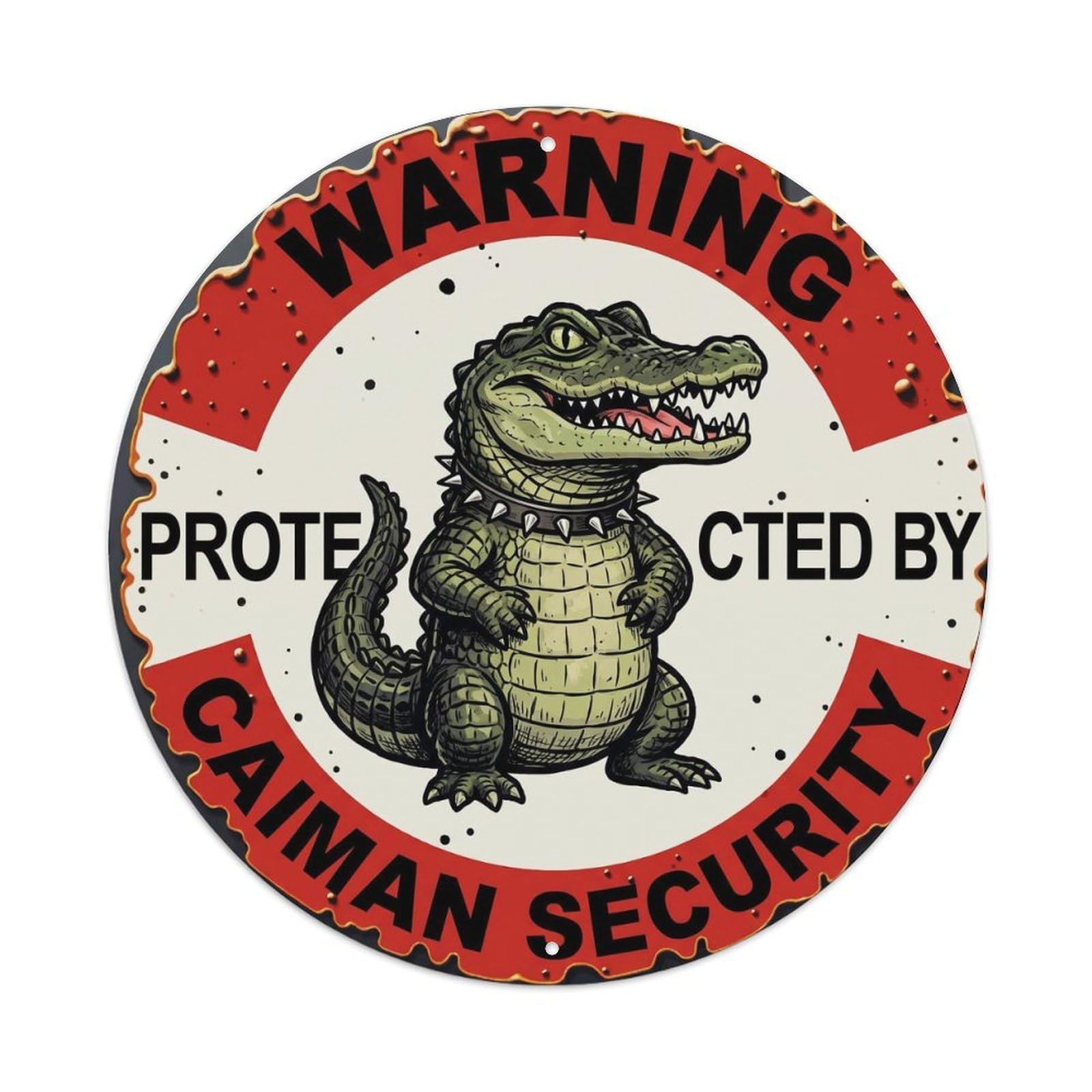 Metal Tin Sign Warning Protected By Caiman Security Vintage