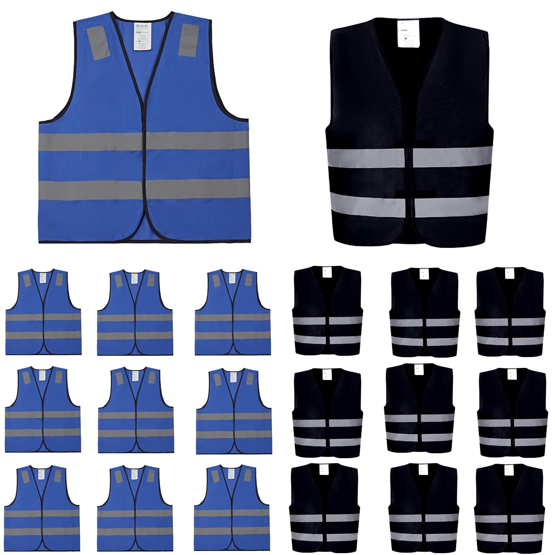 20Pack of Safety Vests,10 Pack Black and 10 Pack Blue