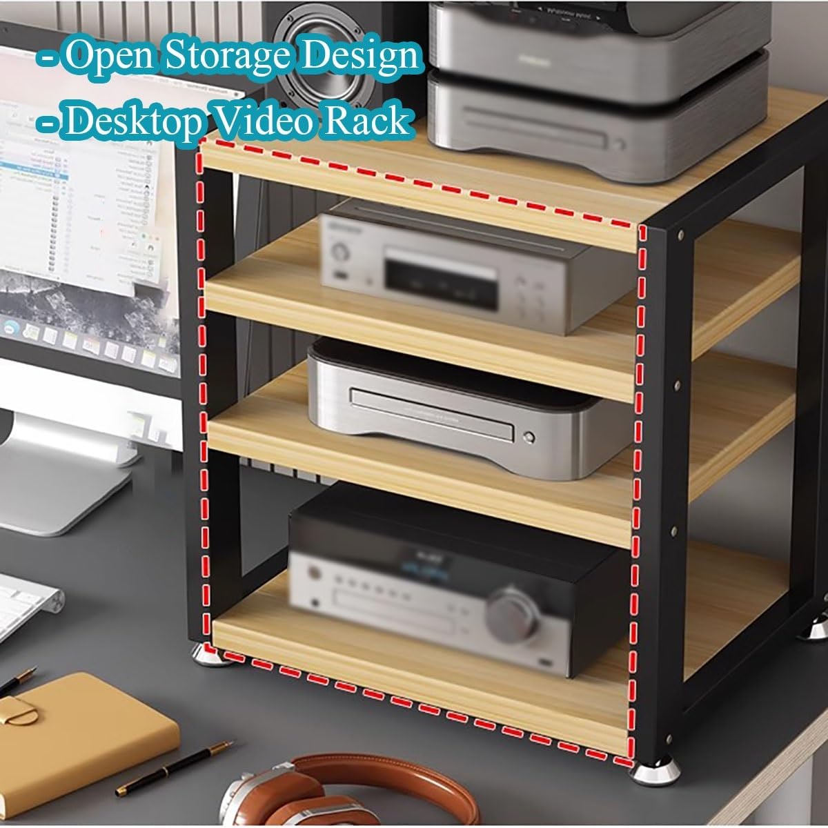 Speaker Stand,4-Tier Speaker Stand for Home Theater, Turntable & Game Console Rack, Modern Black Audio Tower, Sturdy TV & Amplifier Storage, Perfect for Electronics