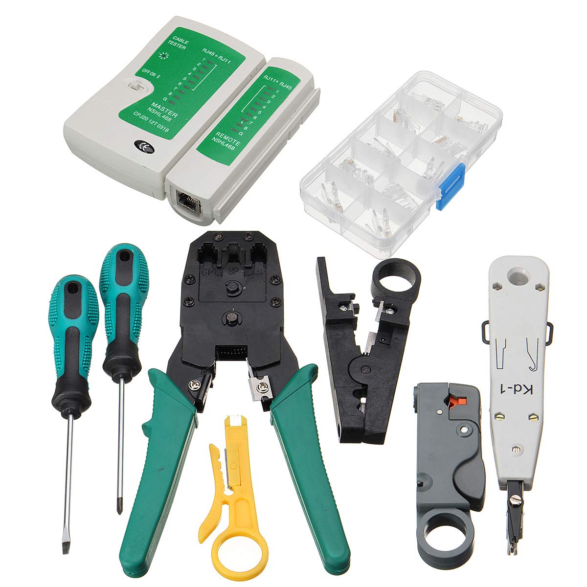 Werse 11pcs Réseau Combinaison Câble Câble Testeur De Fil À Sertir Cutter Punch Tools Kit Ensemble