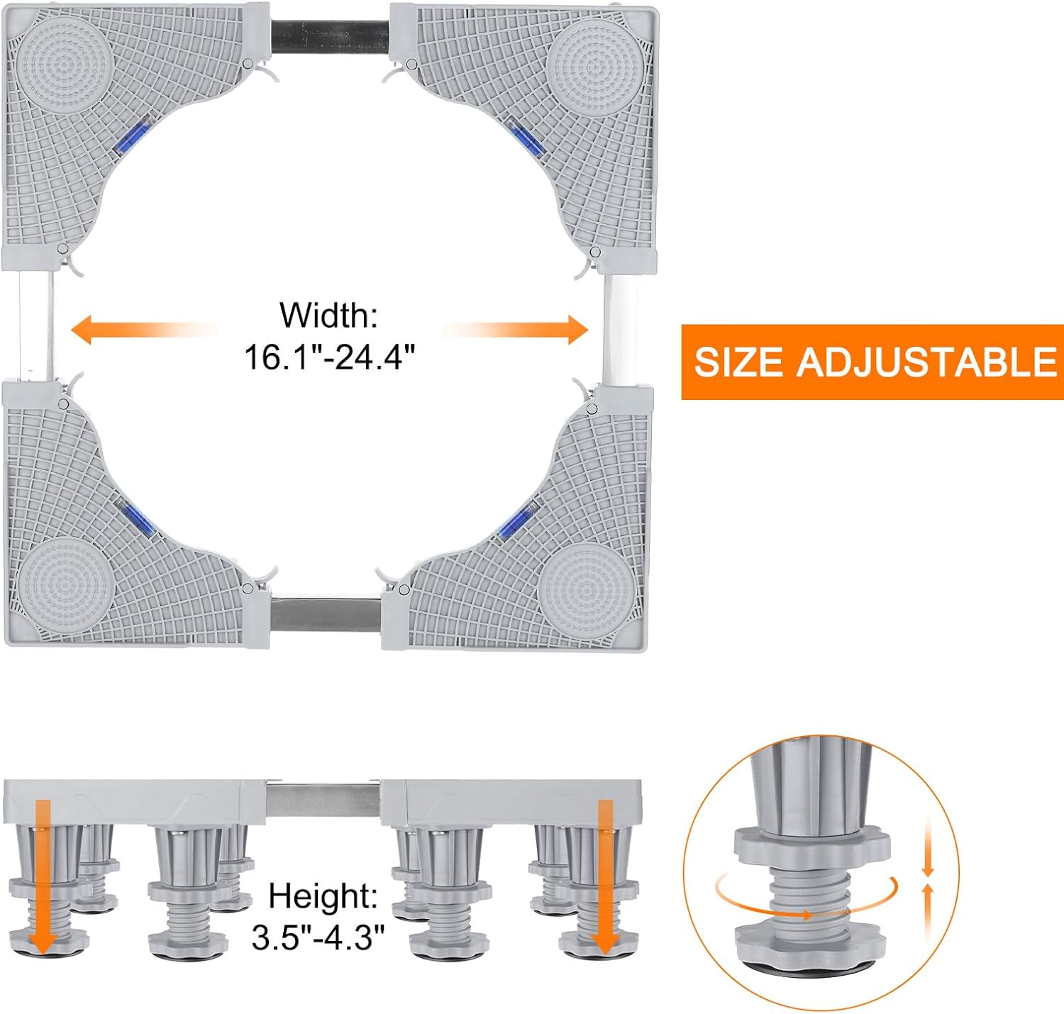 PATIKIL Mini Fridge Stand, 8 Strong Feet Dolly Laundry Refrigerator Stand Base Stainless Steel Universal Adjustable Mobile Base for Water Cooler Washer Dryer, 3.5"-4.3" Height