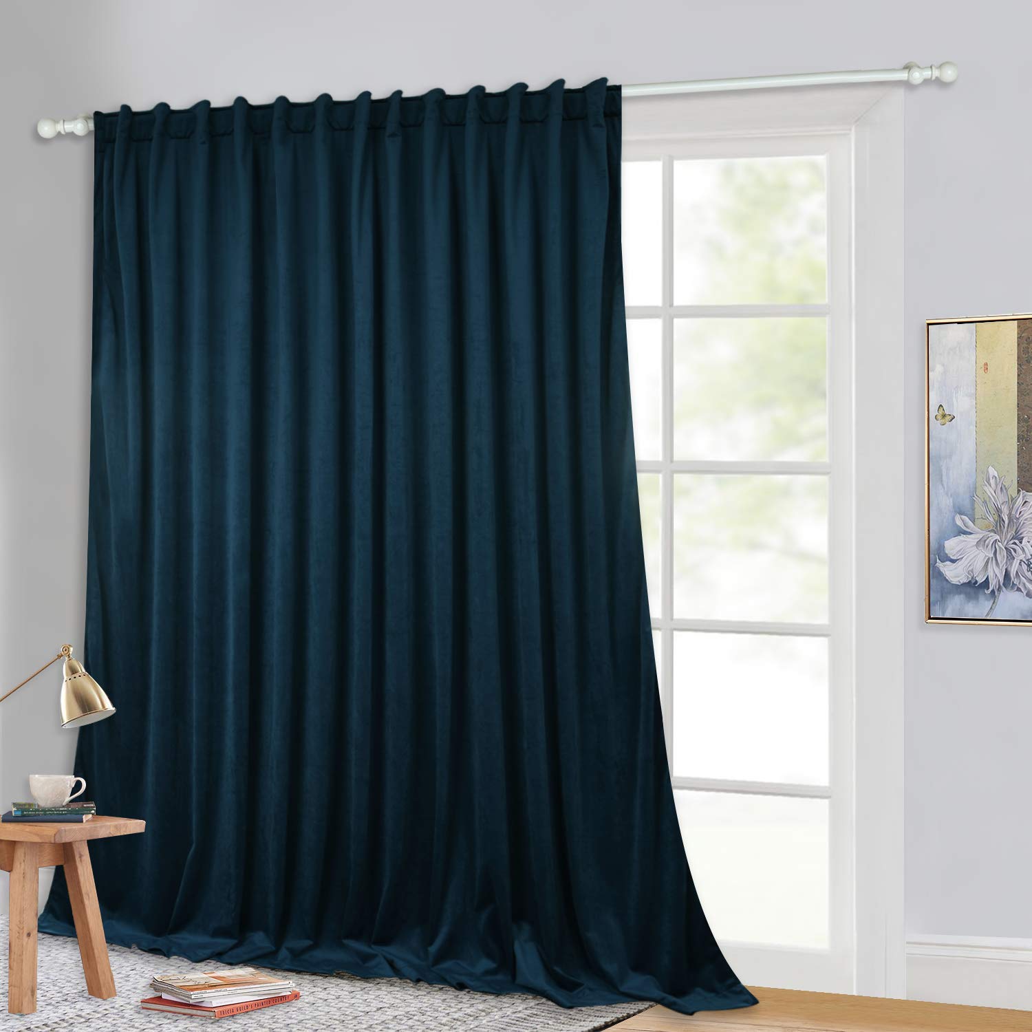 StangH Navy Blue Velvet Blackout Drape for Bedroom, Extra Wide Room Divider Heat & Cold Resistant for Living Room Solid Privacy Panel for Bedroom Sliding Glass Door, W100 x L90, 1 Panel — image 1