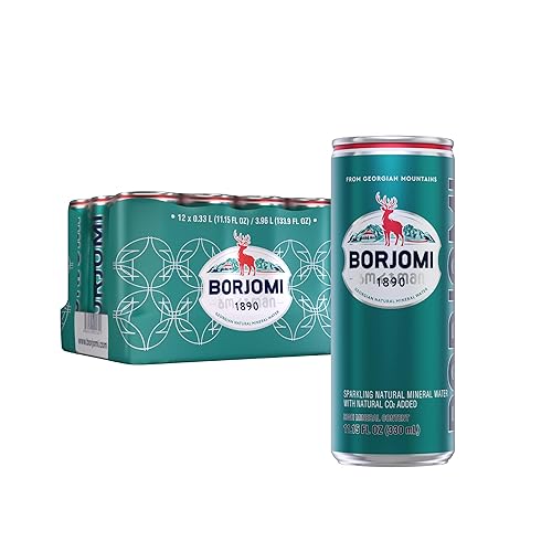 BORJOMI Agua mineral con gas de Georgian Volcanic Springs, enlatada, naturalmente carbonatada, lisa, sin sabor, latas de 11.15 onzas líquidas,