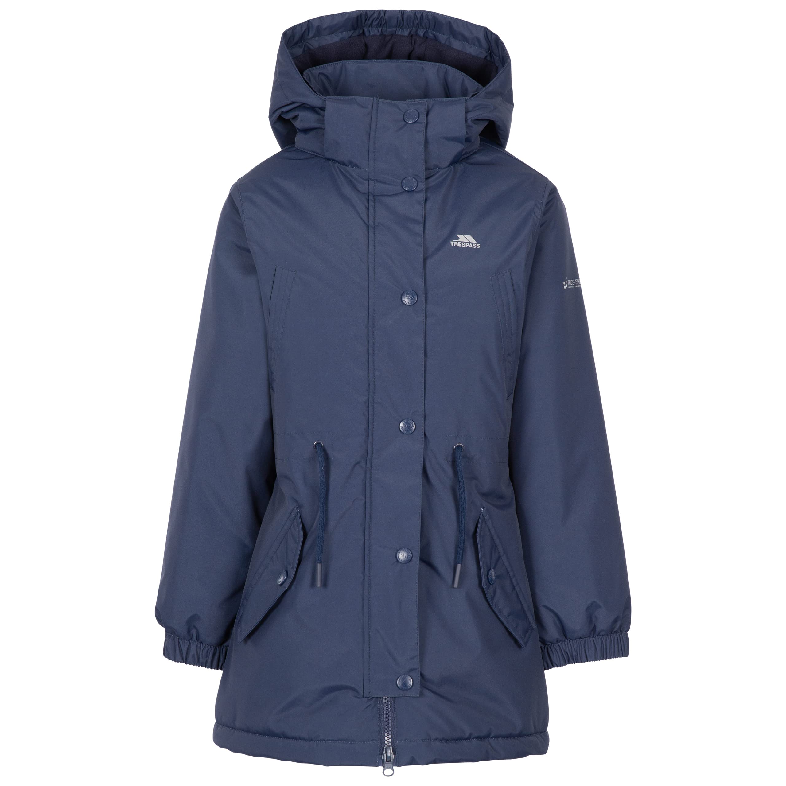 Trespass Girls Waterproof Jacket Padded Longer Length Detachable Hood Better