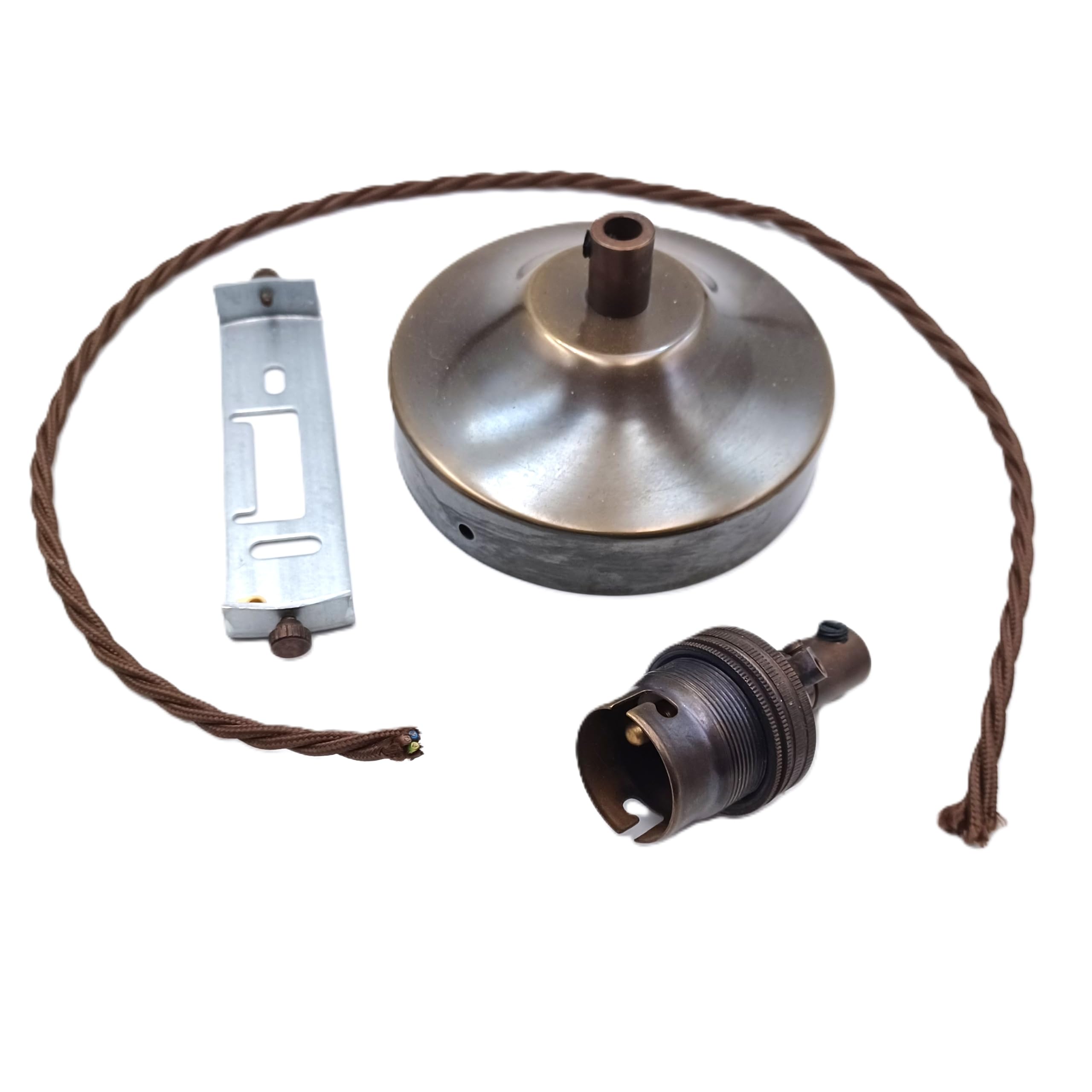 Antique Brass Metal Ceiling Rose Light Pendant Set with B22 Or E27 Lamp Holder (B22 100mm Rose Pendant Set)