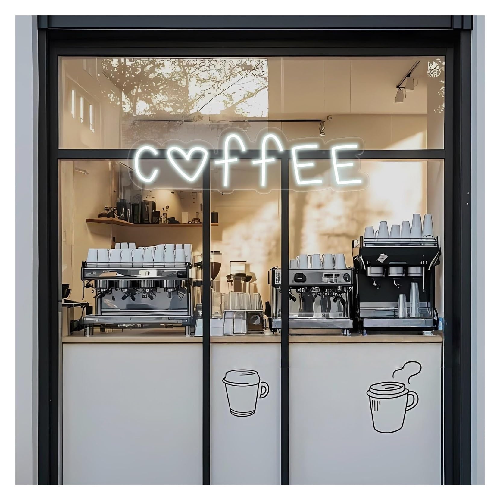 RONGCH Hanging Art Signs Coffee with Heart Neon Sign,Suitable for Espresso Bar Shop Dimmable 40cmx12cm(D)