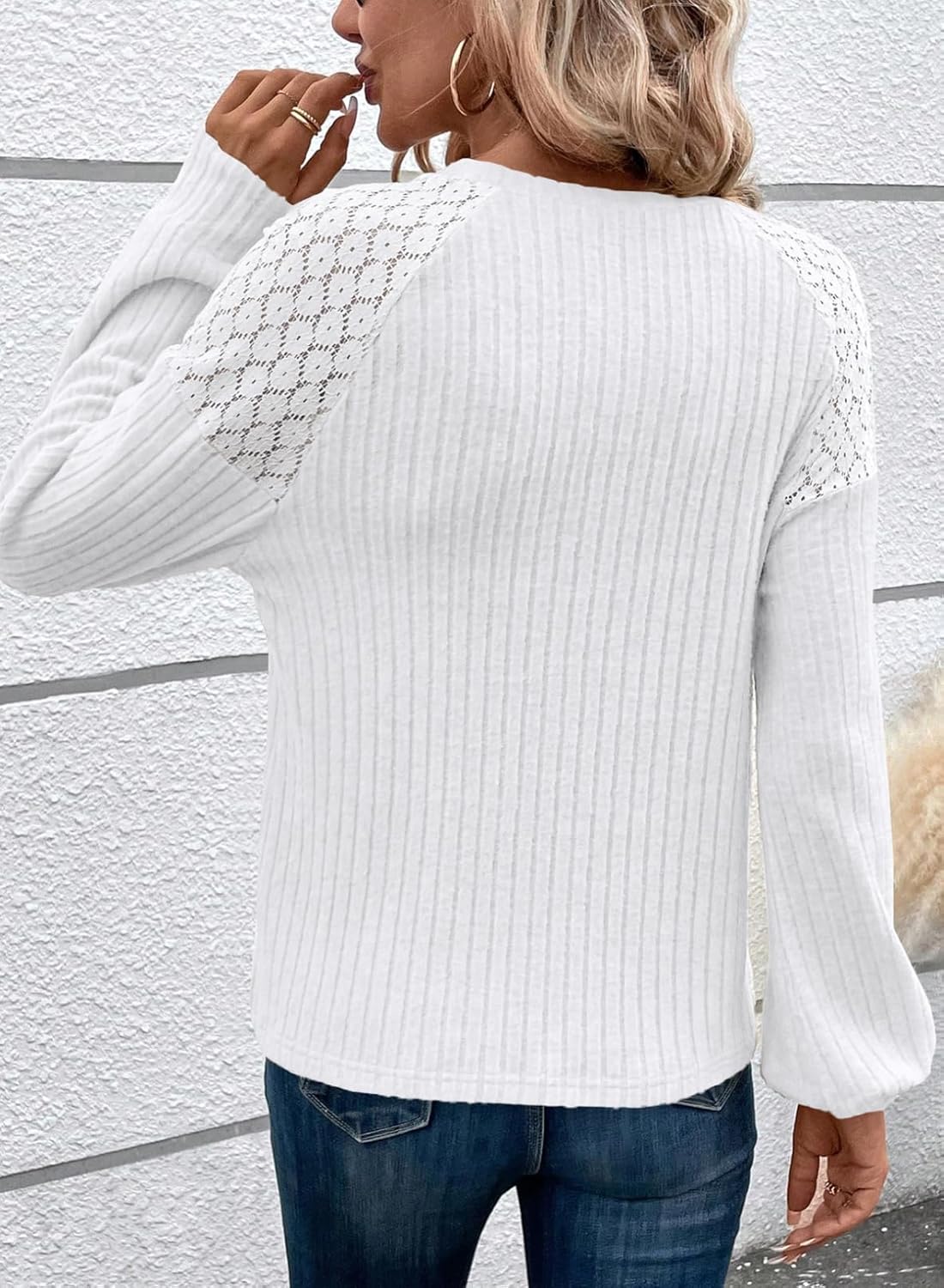 Acelitt Womens Fall Long Sleeve Tunic Tops Casual Crew Neck Dressy Shirt Lace Patchwork Blouses Pullover Sweaters - Image 4