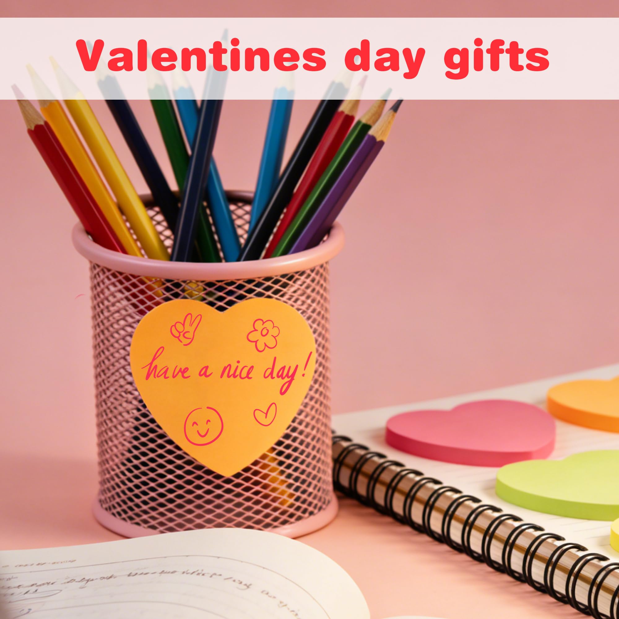 Heart Sticky Notes - 6 Pads Valentines Gifts | Valentines Party Favors Supplies for Women - Post Notes Stickers for Galentines - Teacher Must Have Desk Accessories for Classroom Office,80 Sheets/Pad