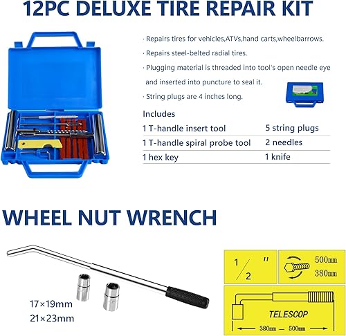 Miniatura 3 de Gato de piso de 5 piezas para camión de automóvil con soportes de gato 3T, kit de reparación de neumáticos, llave en L para garajes, automóviles,