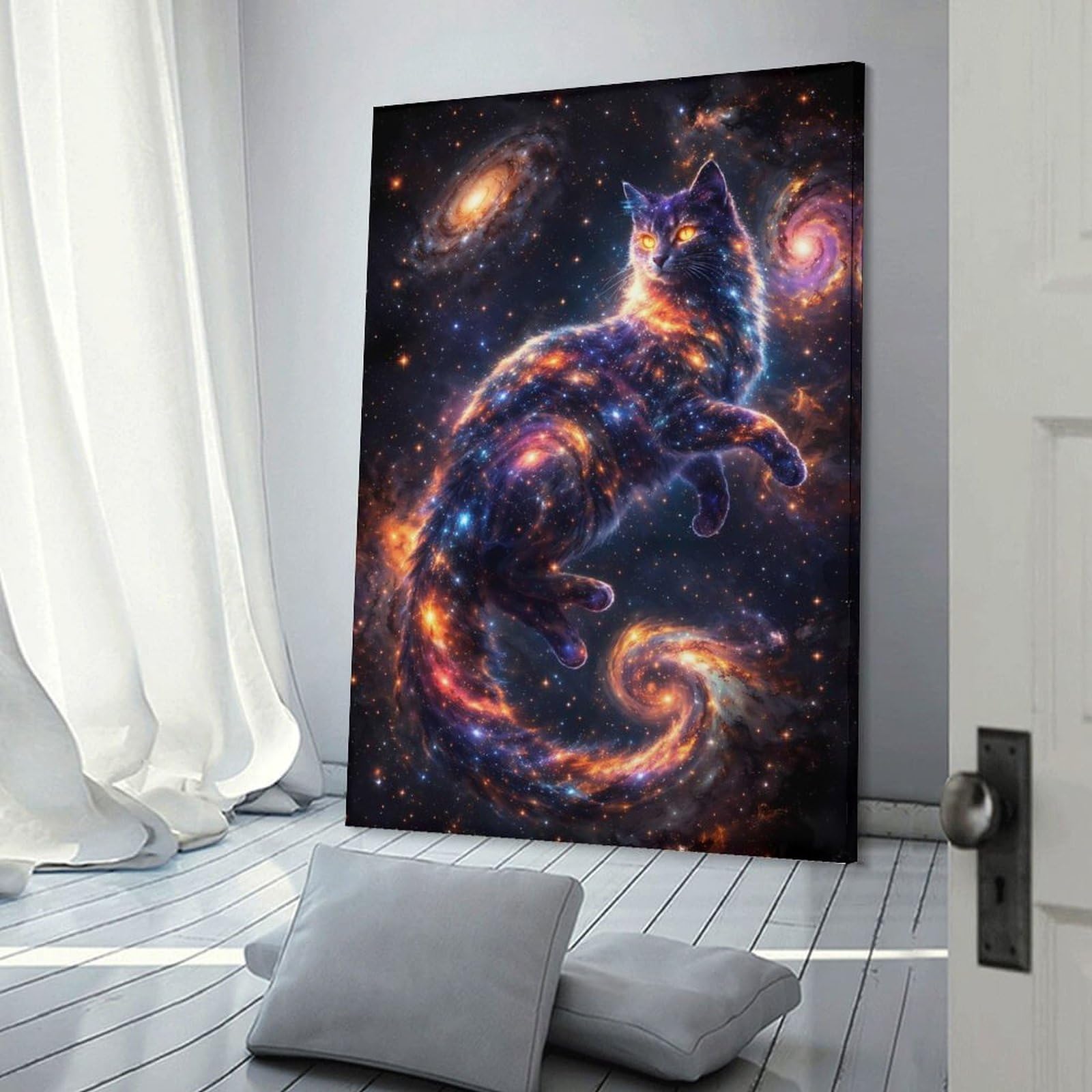 Junmoney Room Decor Wall Art Cosmic Cat in Nebula, 20x30inch(50x75cm), for Wall Displays, Bedrooms Or Room Updates, An Easy Match for Collected Prints