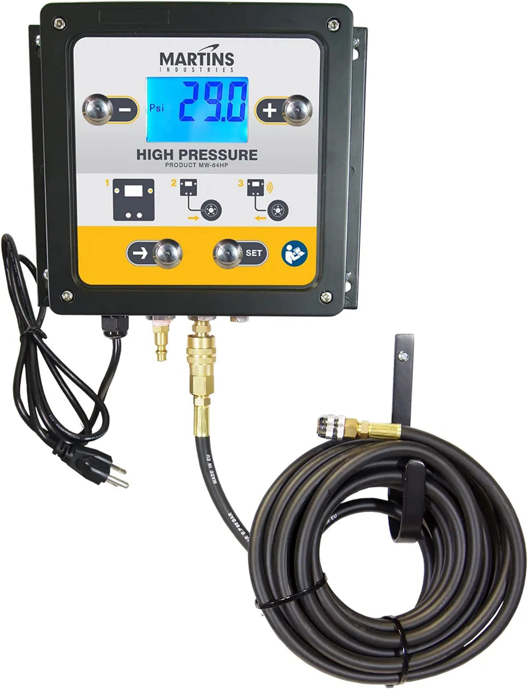 Martins Industries MW-64HP Automatic Tire Inflator 195 PSI, 1 Outlet, 9" Length, 3.5" Height, 10.5" Width, Yellow