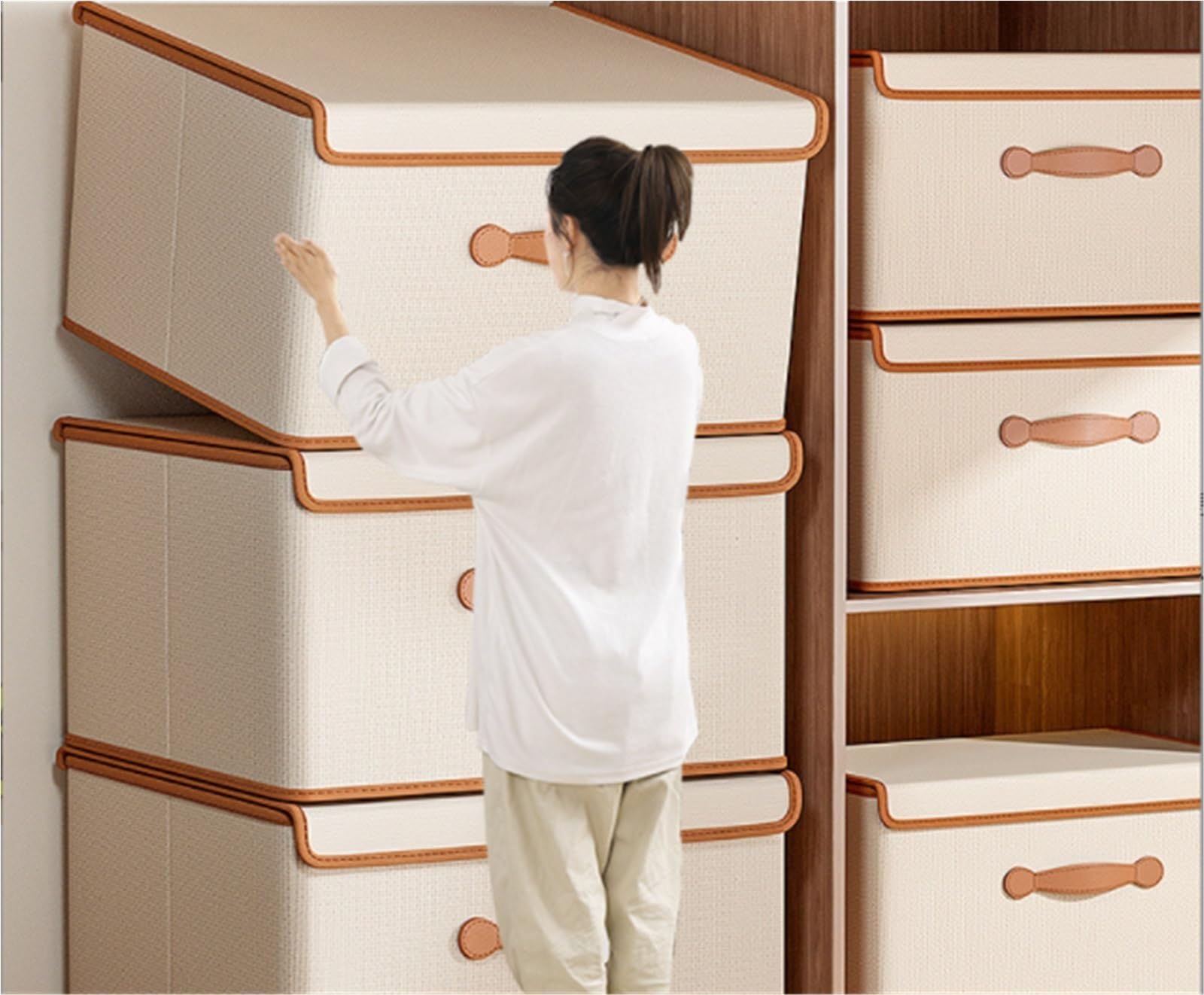 Bolsas Almacenaje Ropa Caja De Almacenamiento Plegable For Guardarropa con Tapa, Caja De Almacenamiento De Ropa con Asa Organizador Armario para Edredones(56cm)