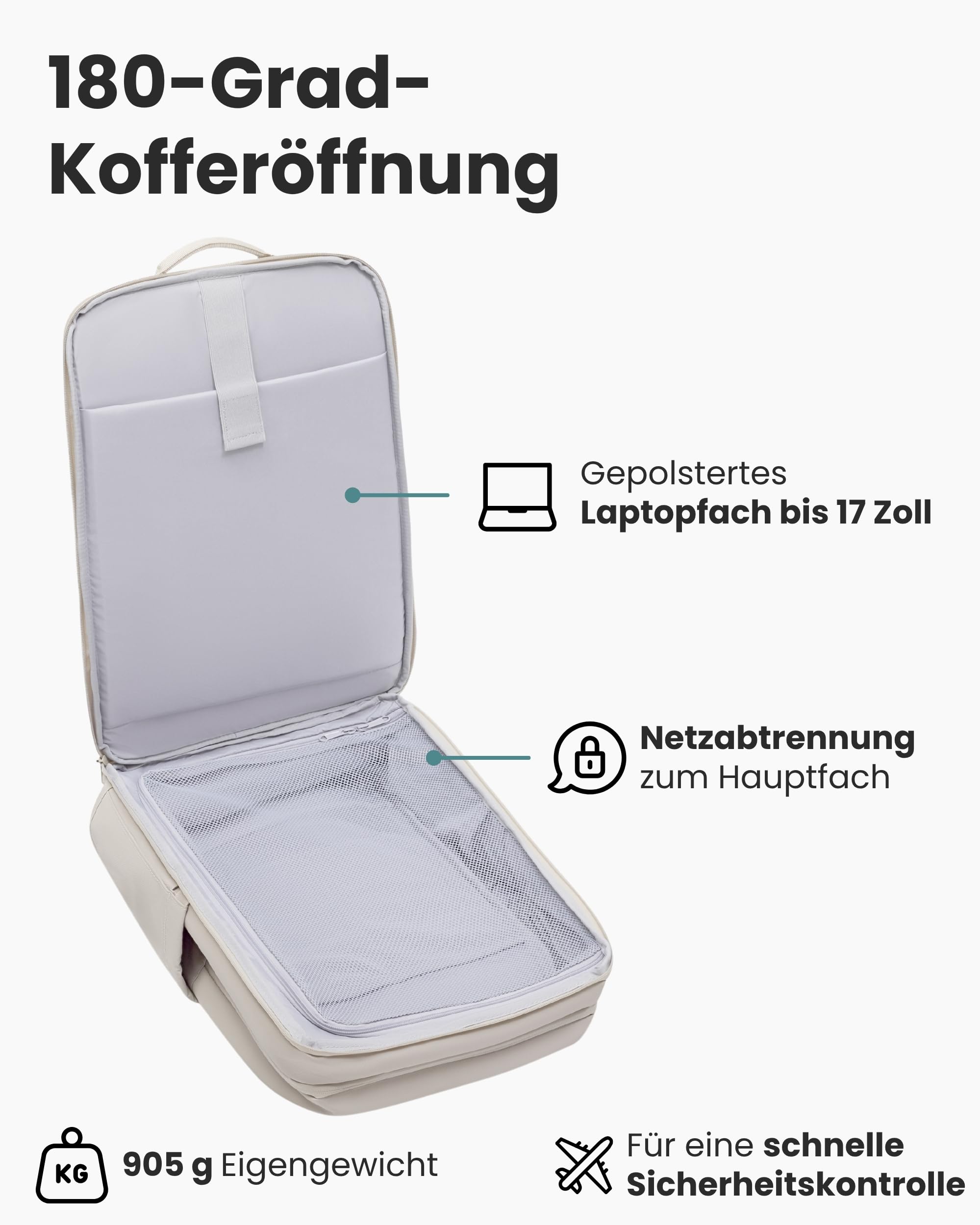 LARKSON Business Laptop Rucksack Herren Beige - Bjarne - Großer Arbeitsrucksack mit 17 Zoll Laptopfach - Handgepäck mit Kofferöffnung - Wasserabweisend