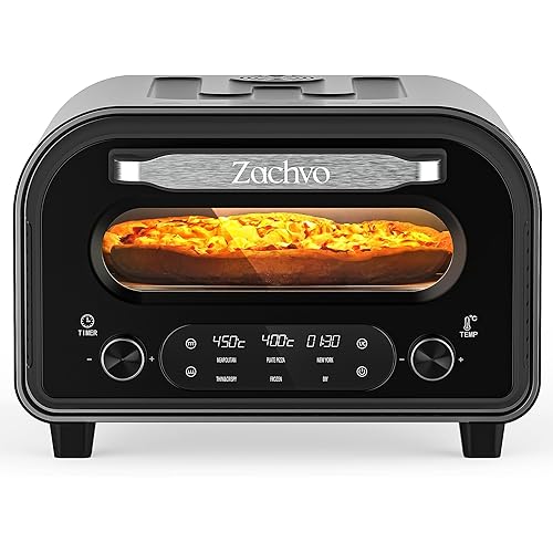 Pizza Oven Indoor, Heats up to 850°F, Makes 12” Pizzas in 90 Seconds, Electric Pizza Oven with 6 Touchscreen Presets, Countertop Pizza Ovens for Kitchen, Recipes & Pizza Stone Peel Included, Dark Grey