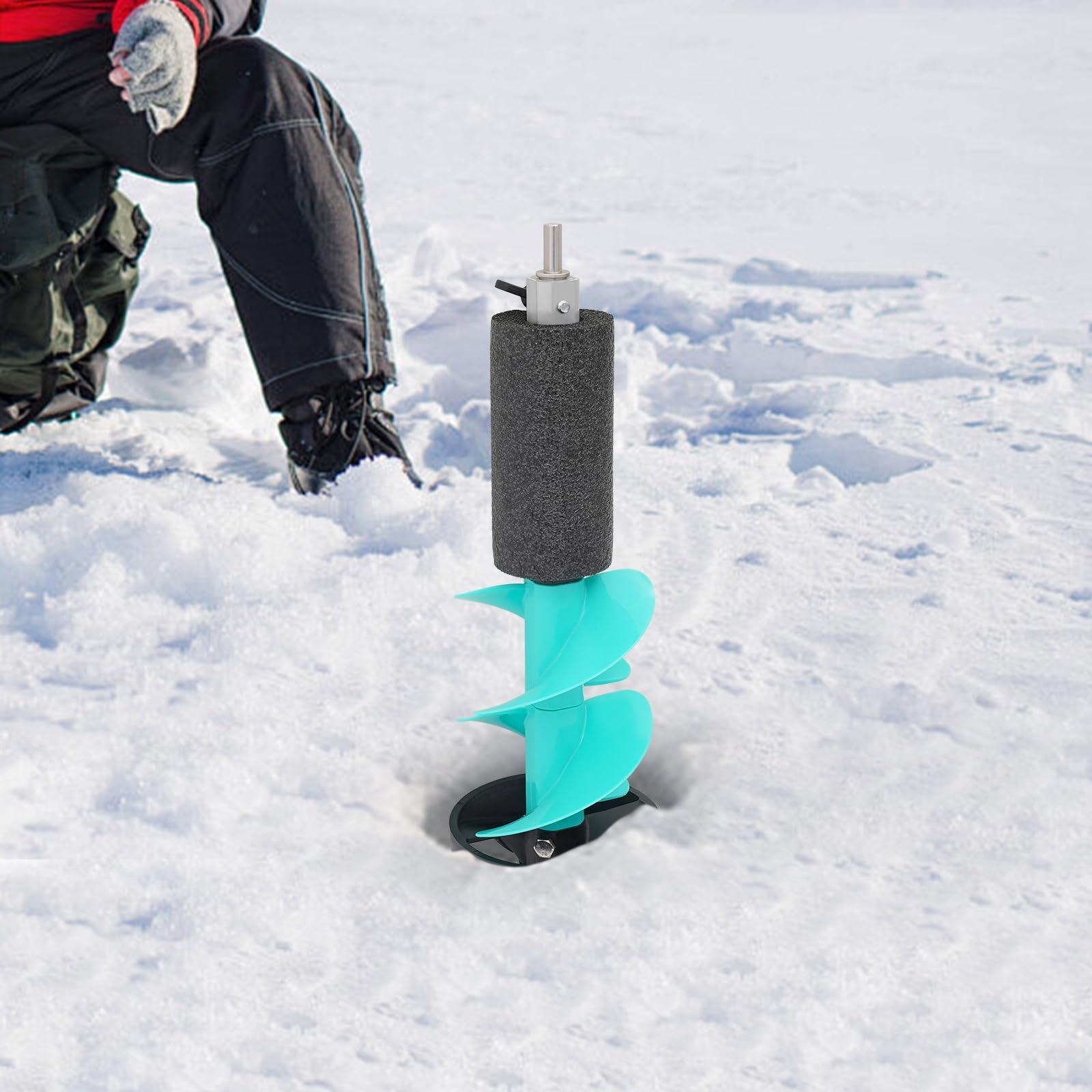 Eisbohrer für Akkuschrauber, 49 cm Eisfischbohrer, Eisbohrer zum Angeln, Elektrische Bohrerverbindung mit Positionierer für Winterfischen, Notfall, Universaladapter, Schwimmendes Design