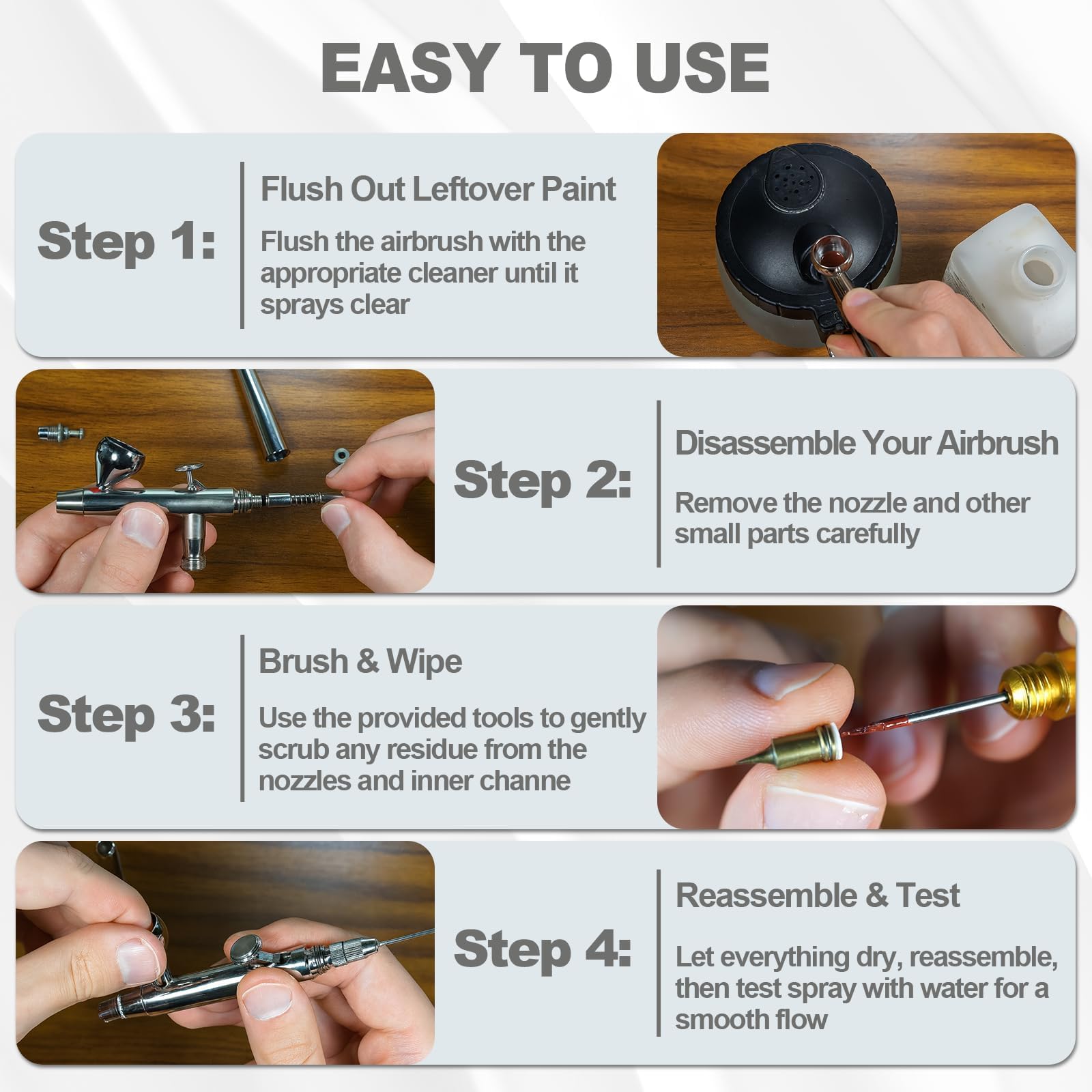 Kit de Nettoyage aérographe avec Pot, Ensemble Complet avec brosses, Aiguilles et Reamer, Outil de Nettoyage pour buse aérographe, Entretien et Maintenance, Accessoires universels