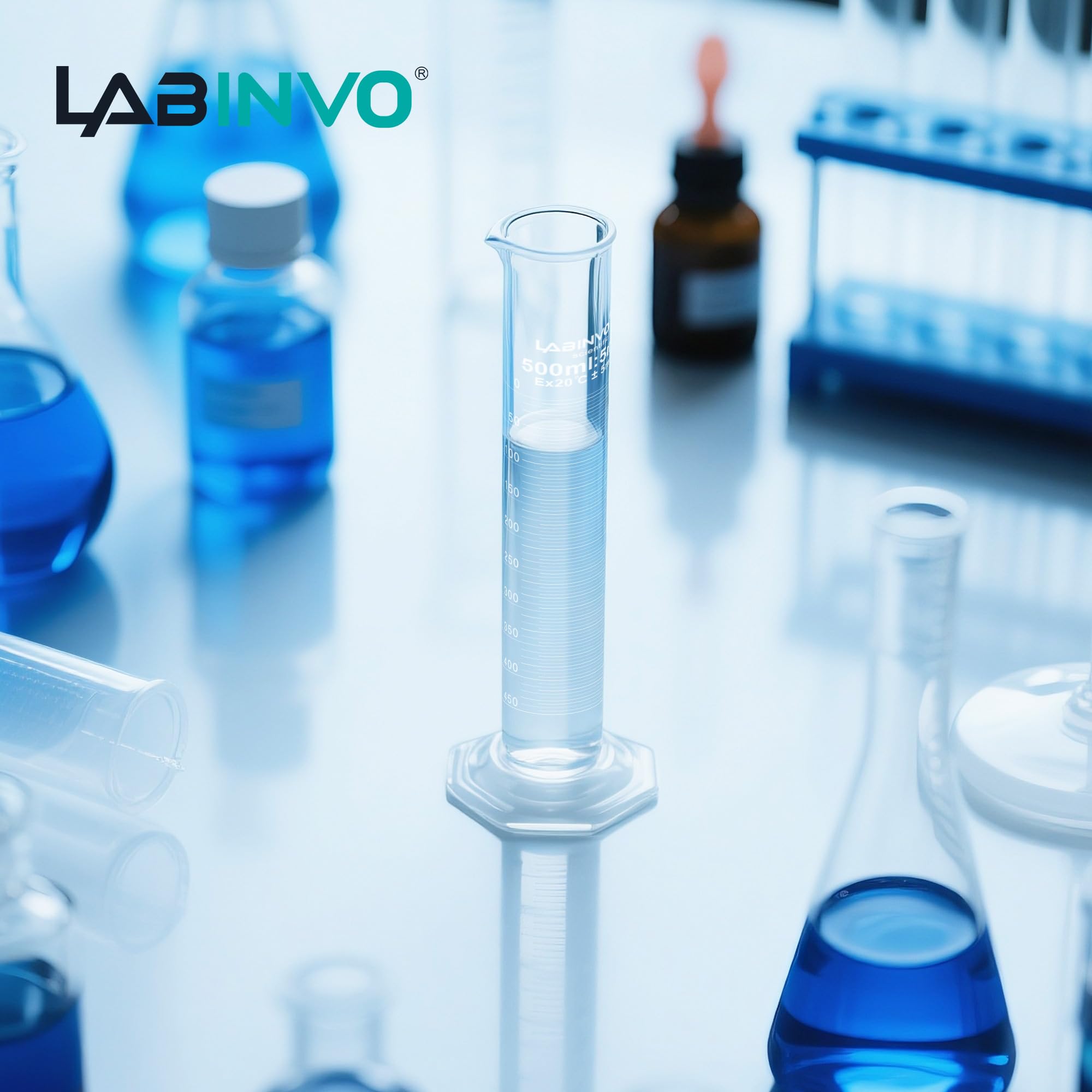 IN-MCG100 - Cilindro graduato, 100 ml, set di 4 cilindri graduati, in vetro borosilicato 3.3, classe B, IN-MCG100