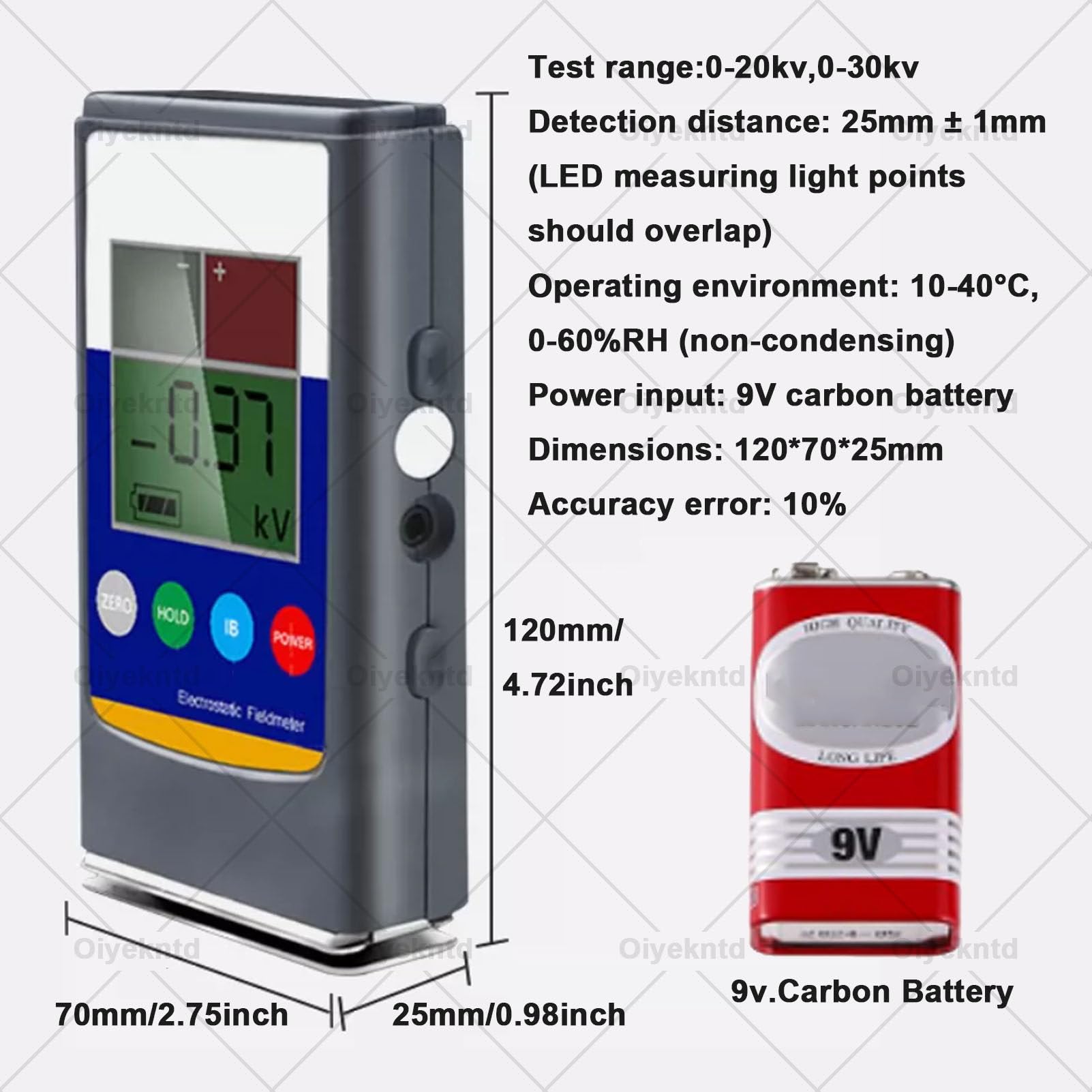 Miernik pola elektrostatycznego, ręczny tester elektrostatyczny (0–20 kV / 30 kV), detektor pola antystatycznego z wyświetlaczem LCD, tester równowagi jonowej – do tekstyliów, włókien, papieru 20KV
