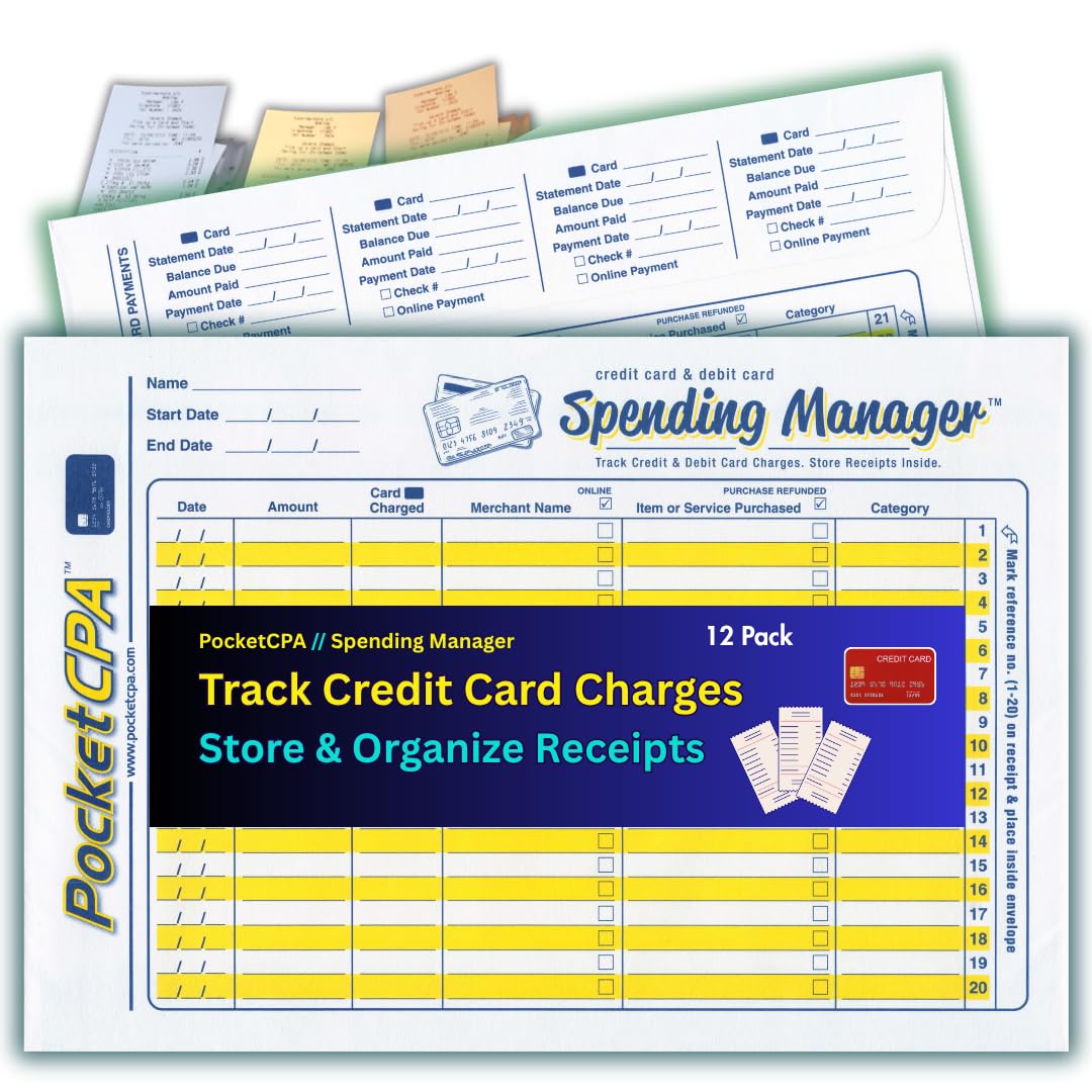 Credit Card Receipts Organizers – Tracks Purchases, Holds Receipts & Matches Charges to Monthly Statements – Simplifies Budgeting & Personal Finances – 9.5"x6.5" – Pack of 12 – Made in USA.