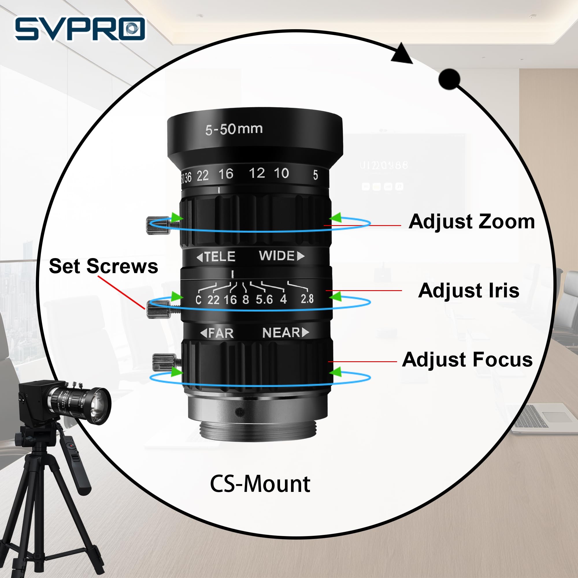SVPRO Fotocamera USB da 12 MP con teleobiettivo da 5-50 mm, zoom ottico 10x, webcam manuale 1080p 120 fps ad alta velocità UVC macro per PC/Mac/Linux/Android (obiettivo variabile professionale da 12