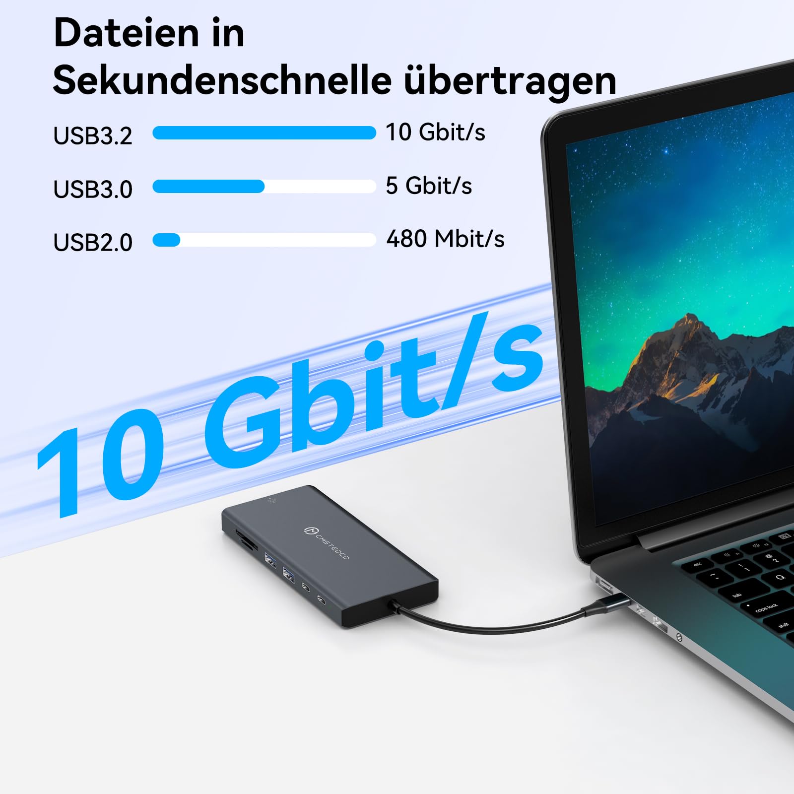 Station d'accueil USB C 4K @ 120 Hz 3 moniteurs avec 3 sorties DisplayPort, station d'accueil pour ordinateur portable pour configuration triple moniteur, hub USB-C avec 100 W PD, USB 10 Gbit/s et