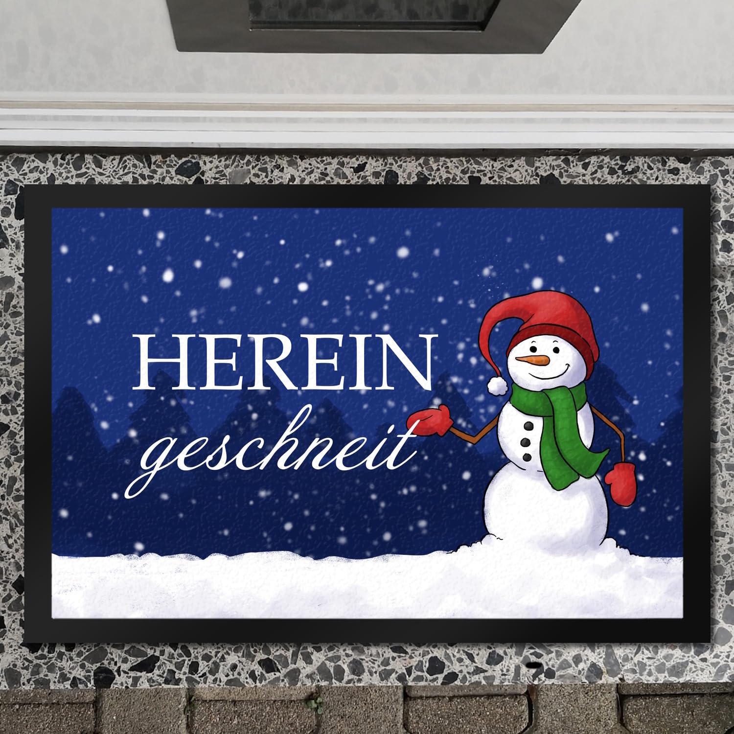 speecheese Hereingeschneit Schneemann Fußmatte XXL in 50x75 cm als schöne Dekoration für den Eingang zum Advent, zu Weihnachten und zur Winterzeit für Dein Zuhause
