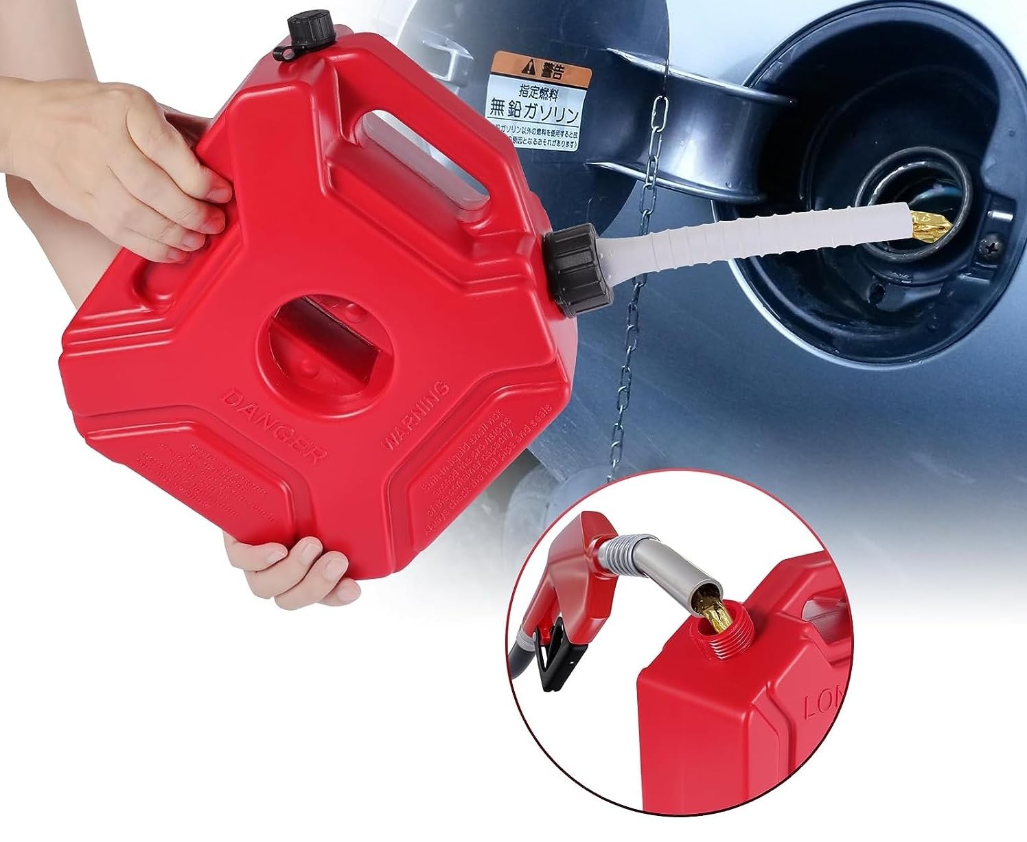 5 Litre Bidón de Gasolina Tanque de Combustible Portátil Gasolina Almacenamiento Depósito de Combustible Diesel Tanque de Gas con Tubo Soporte para Motocicleta Coche UTV ATV