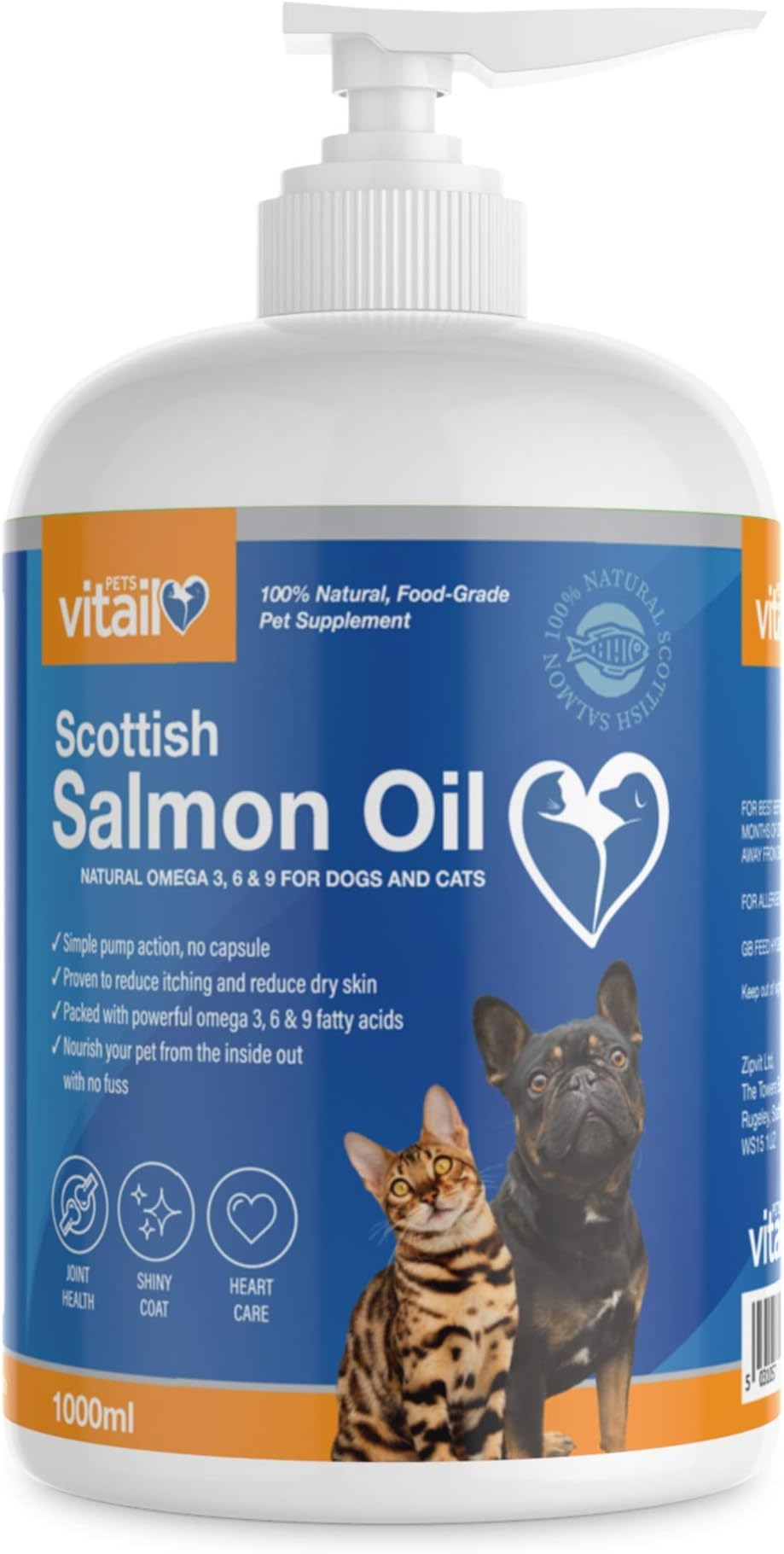Zipvit Salmon Oil for Dogs 1 Litre, 100 Pure Scottish Salmon Oil