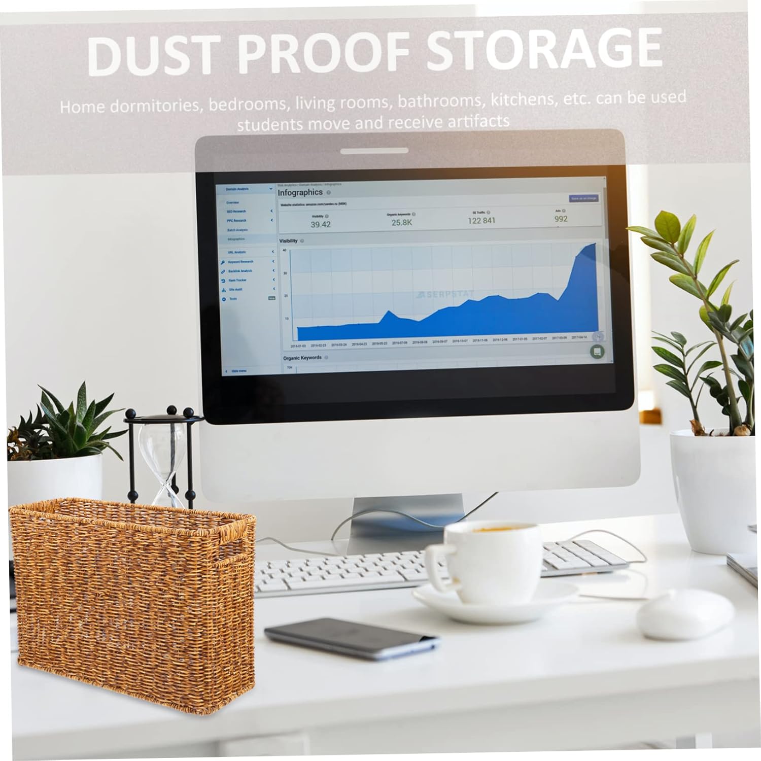 Japanese Style Woven Magazine Basket Rectangular Storage Bin Natural Grass Material Multi-Purpose Organizing for Home Office and Nursery